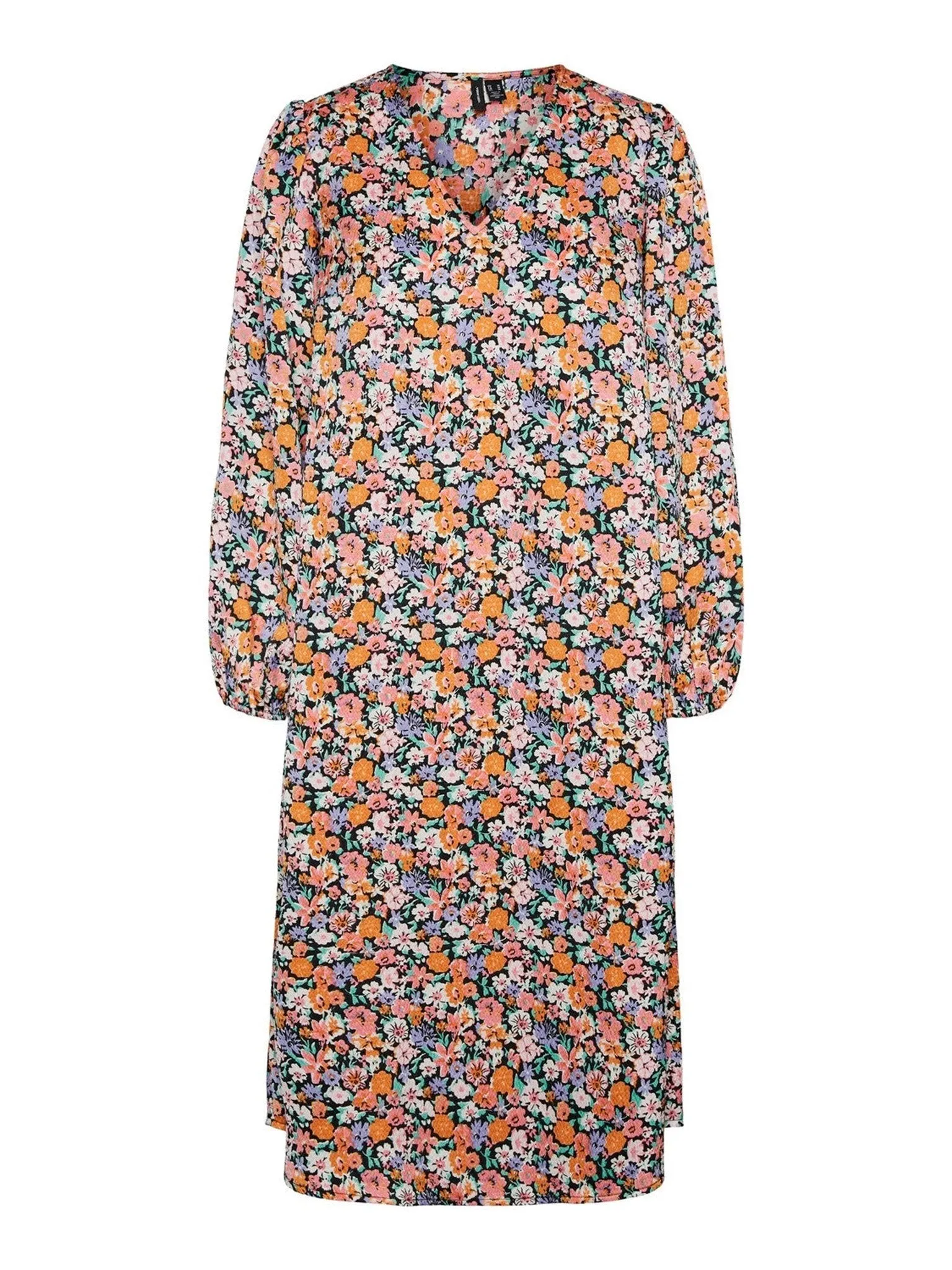 Allys Blomstret Midi Kjole - Sort