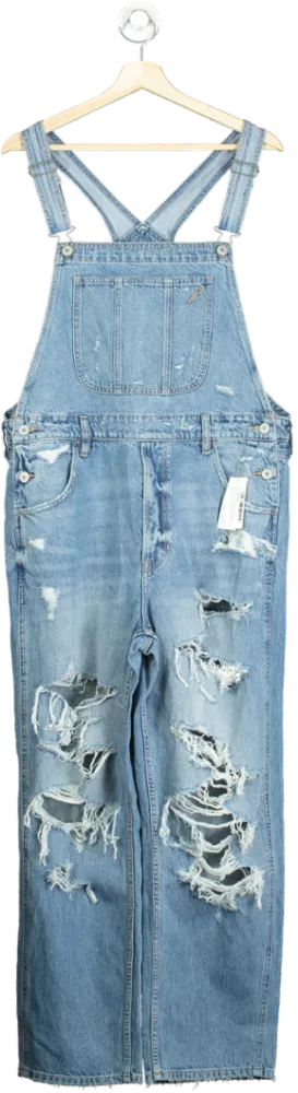 American Eagle Blue Denim Distressed Overalls UK L