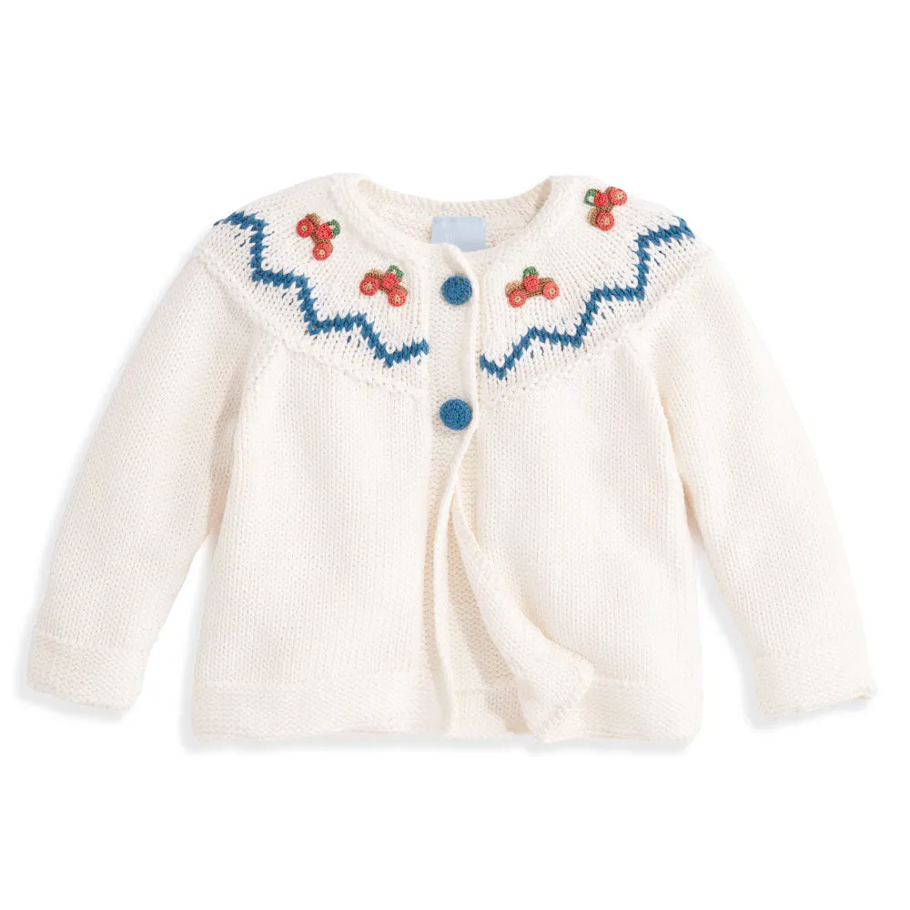 Applique Vintage Car Cardigan -- Ivory