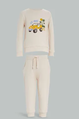 Baby Boys Beige Printed Jogging Set (2 piece)