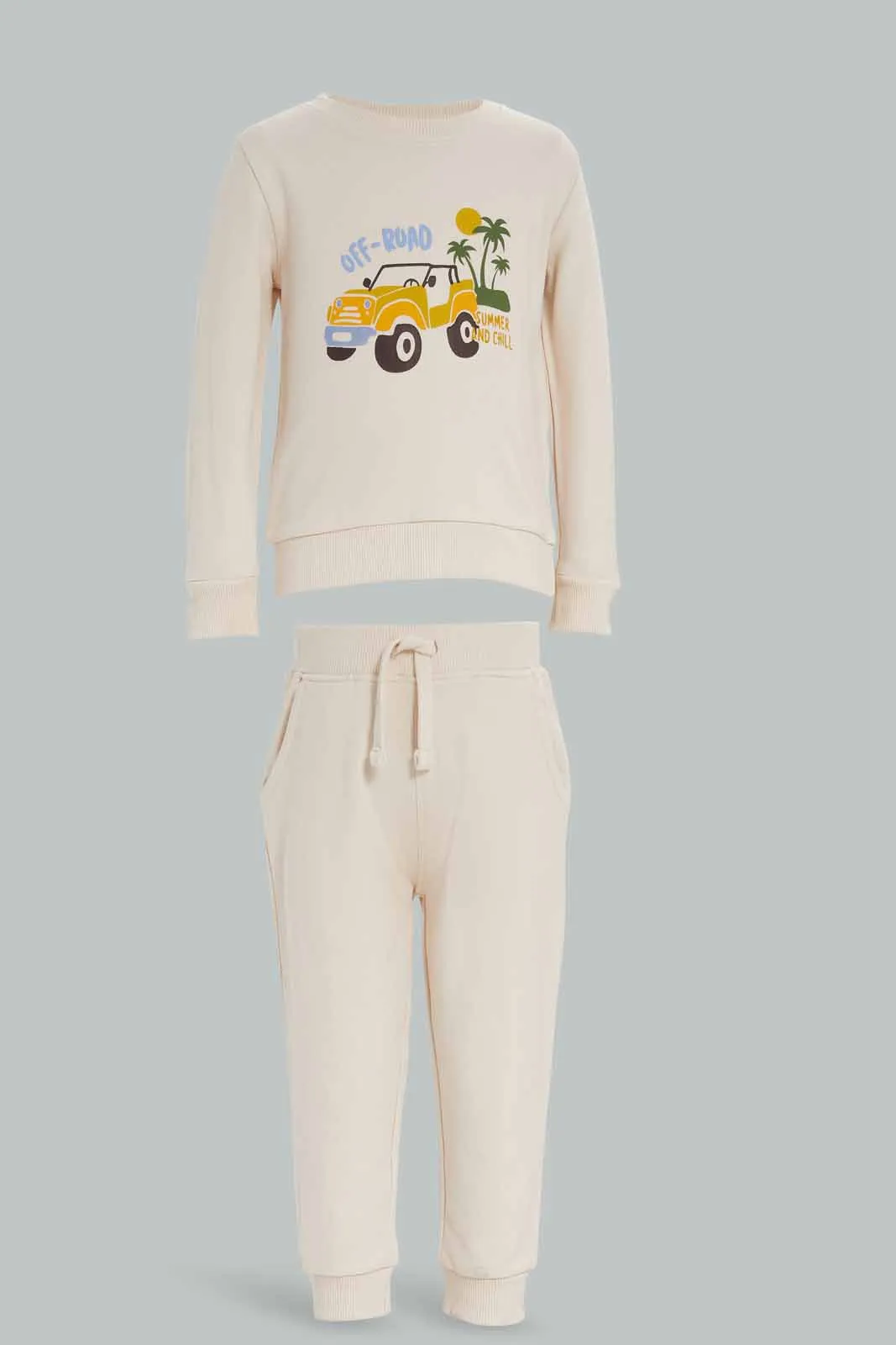 Baby Boys Beige Printed Jogging Set (2 piece)