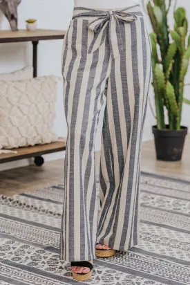Be Who You Want To Be Stripes Elastic Waist Wide Leg Pants in Navy