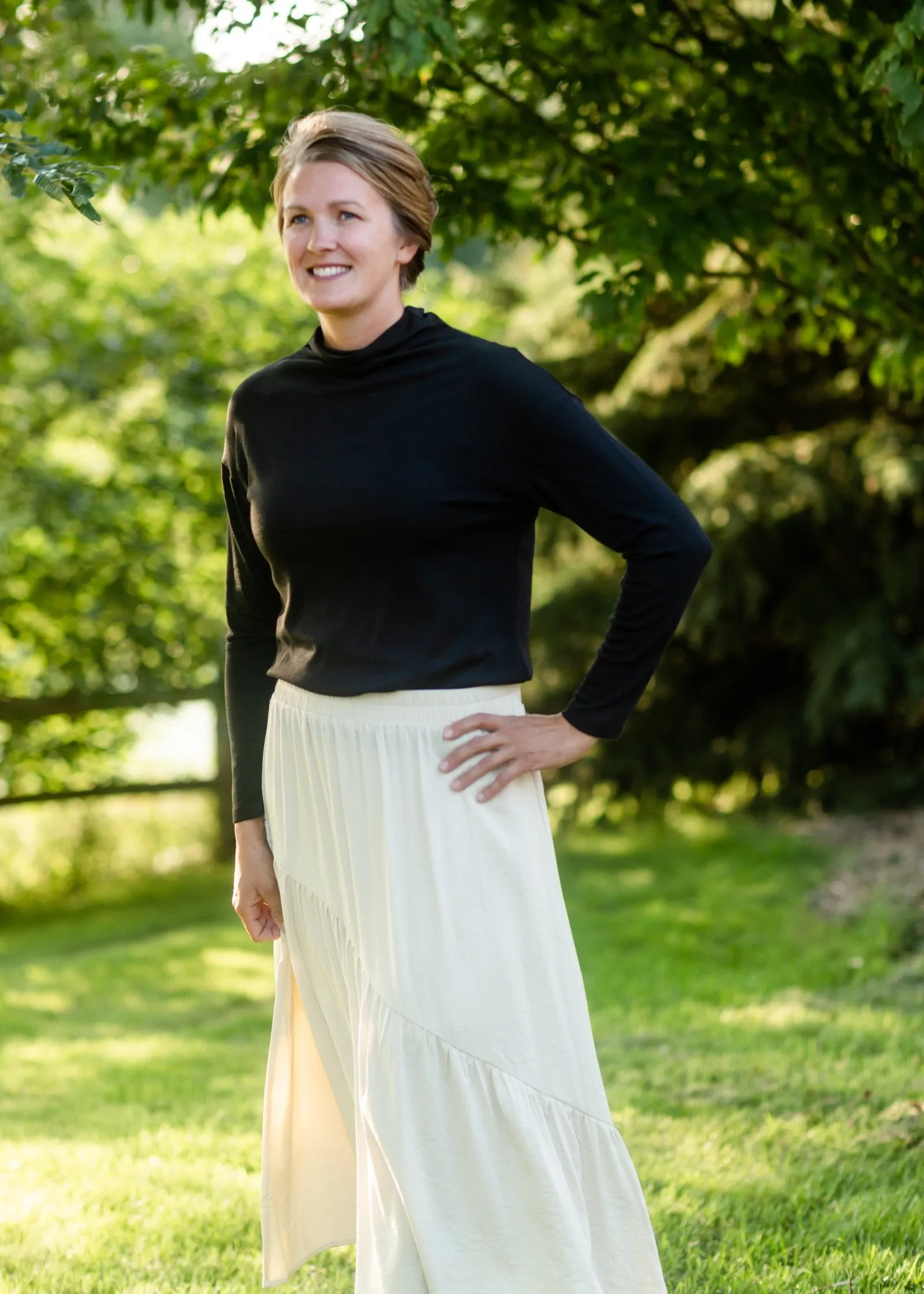 Beige Asymmetric Seam Midi Skirt- FINAL SALE
