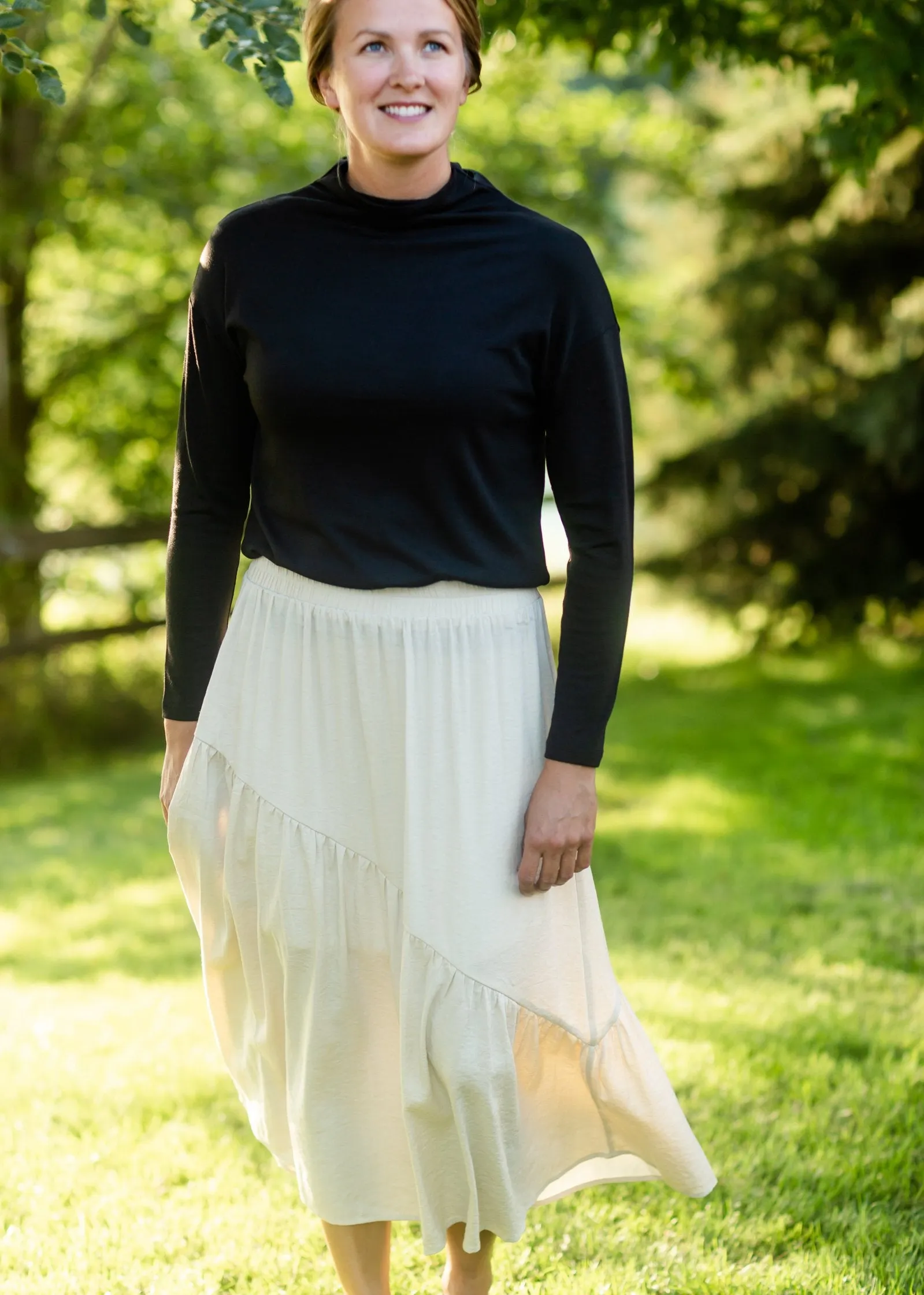 Beige Asymmetric Seam Midi Skirt- FINAL SALE