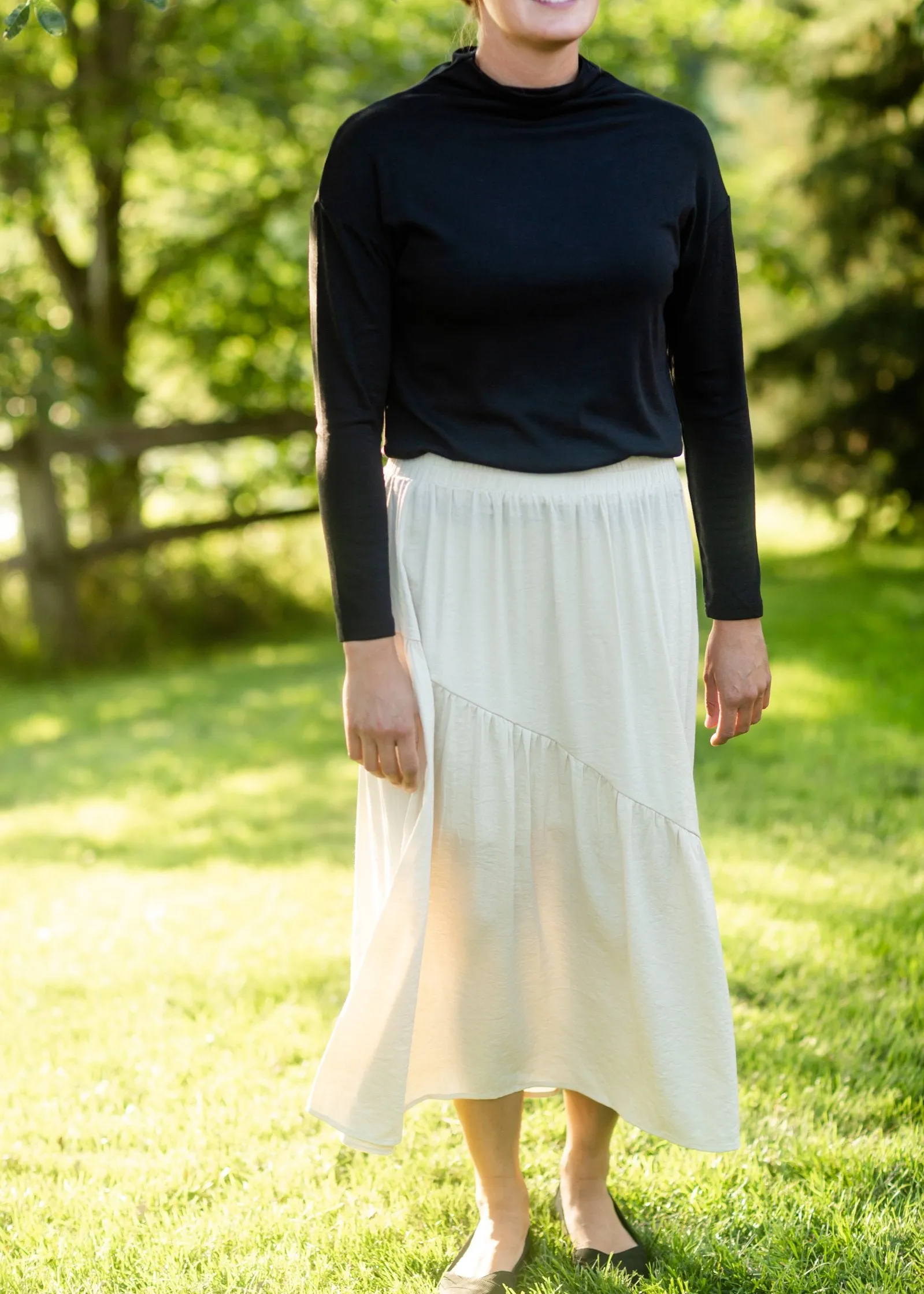 Beige Asymmetric Seam Midi Skirt- FINAL SALE