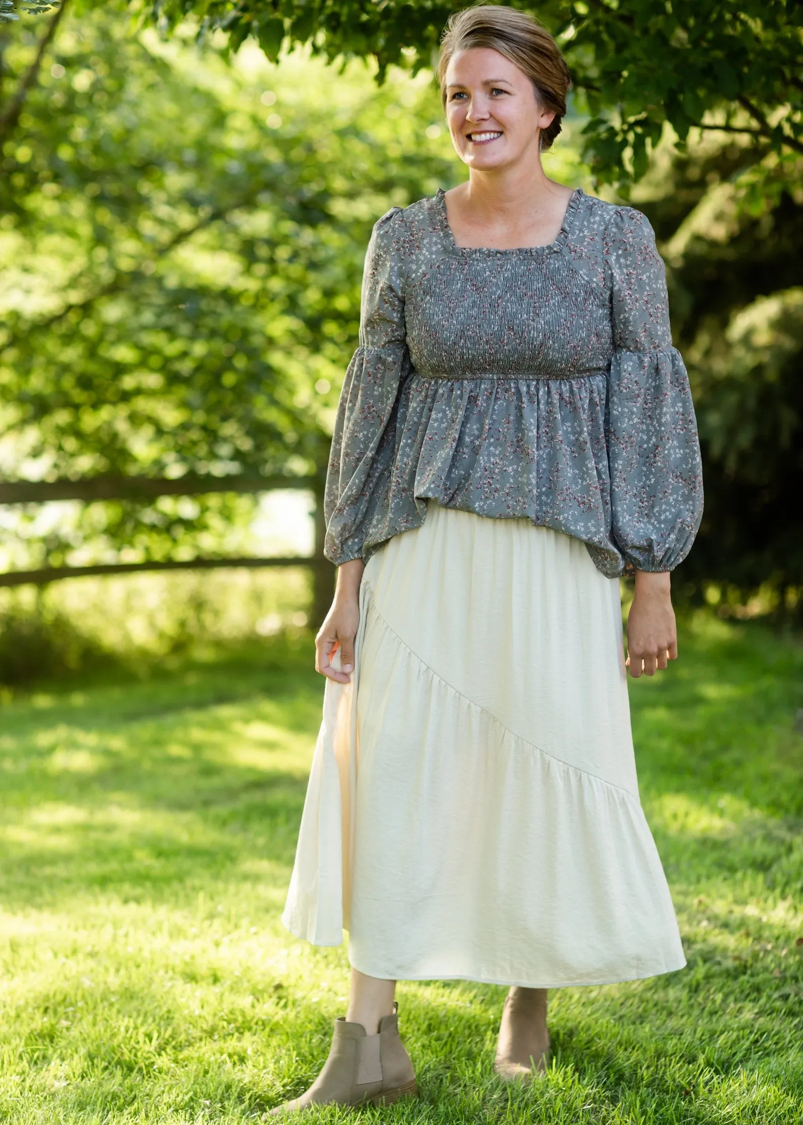 Beige Asymmetric Seam Midi Skirt- FINAL SALE