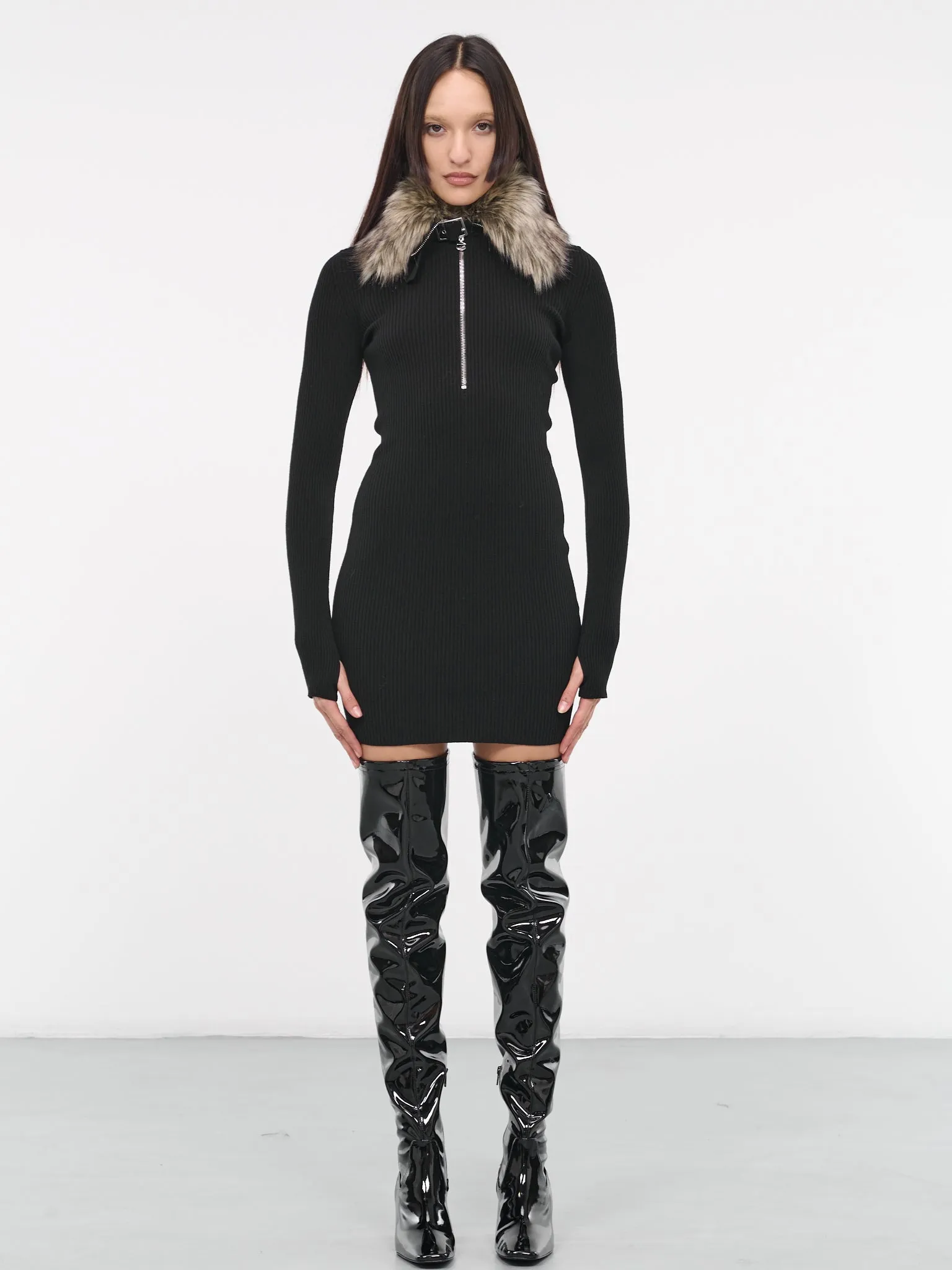 Biker Mini Dress (COPML69644-BLACK-BROWN)