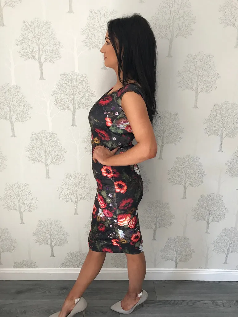 Black Floral Midi Dress