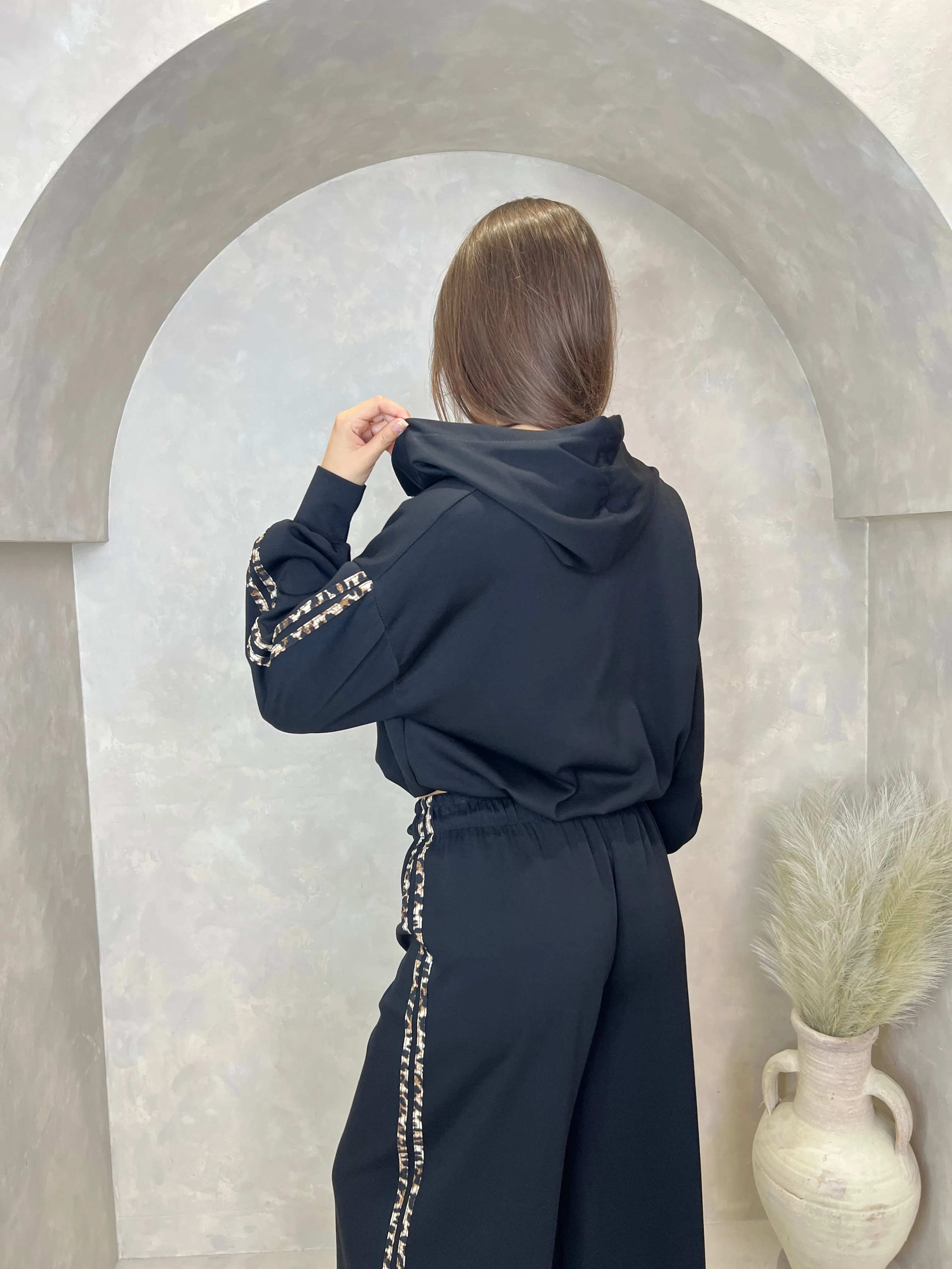Black Leopard Print Zip Up Hoodie
