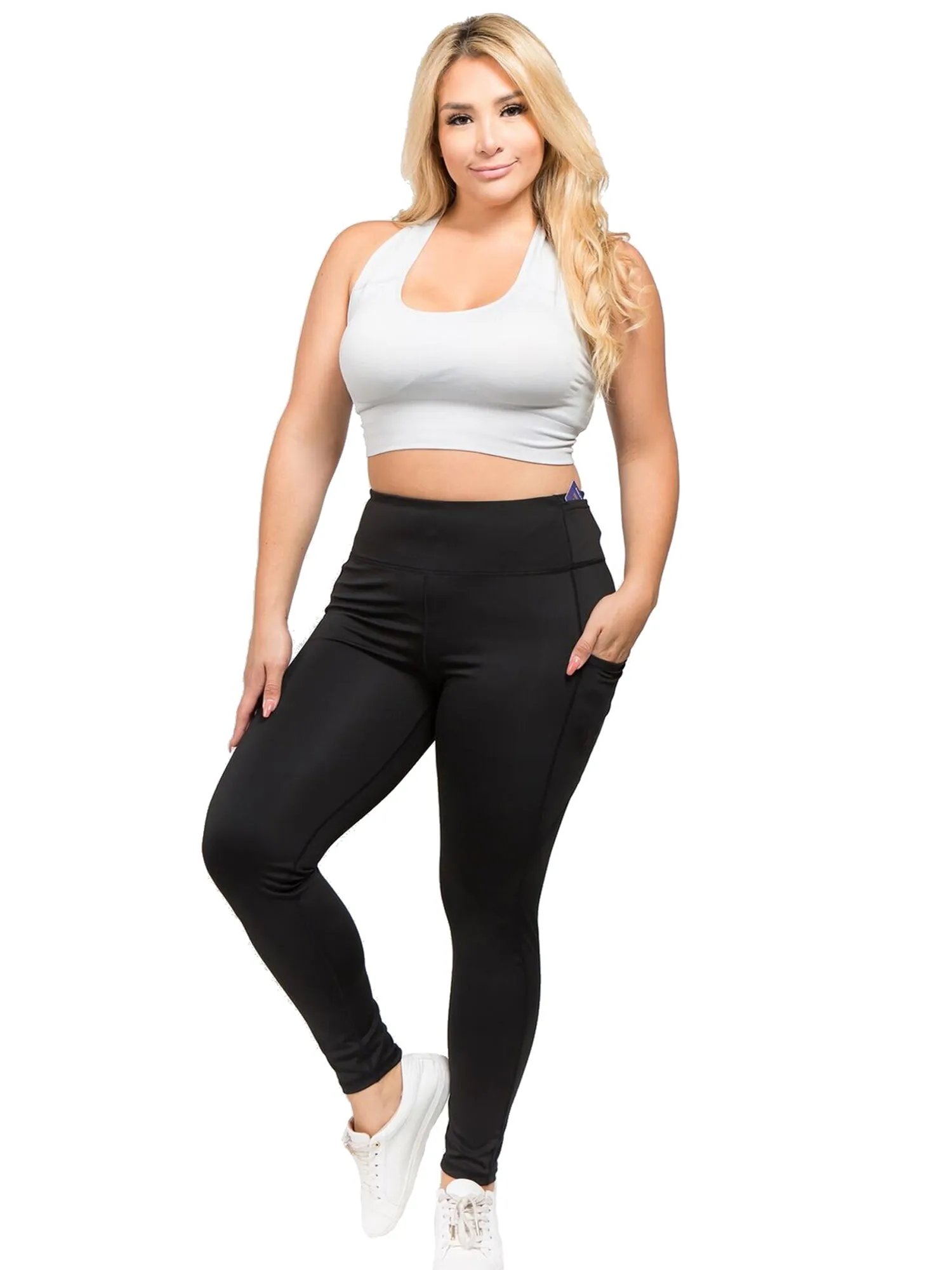 Black Plus Size High Waist Activewear Leggings With Pockets Size X-Large