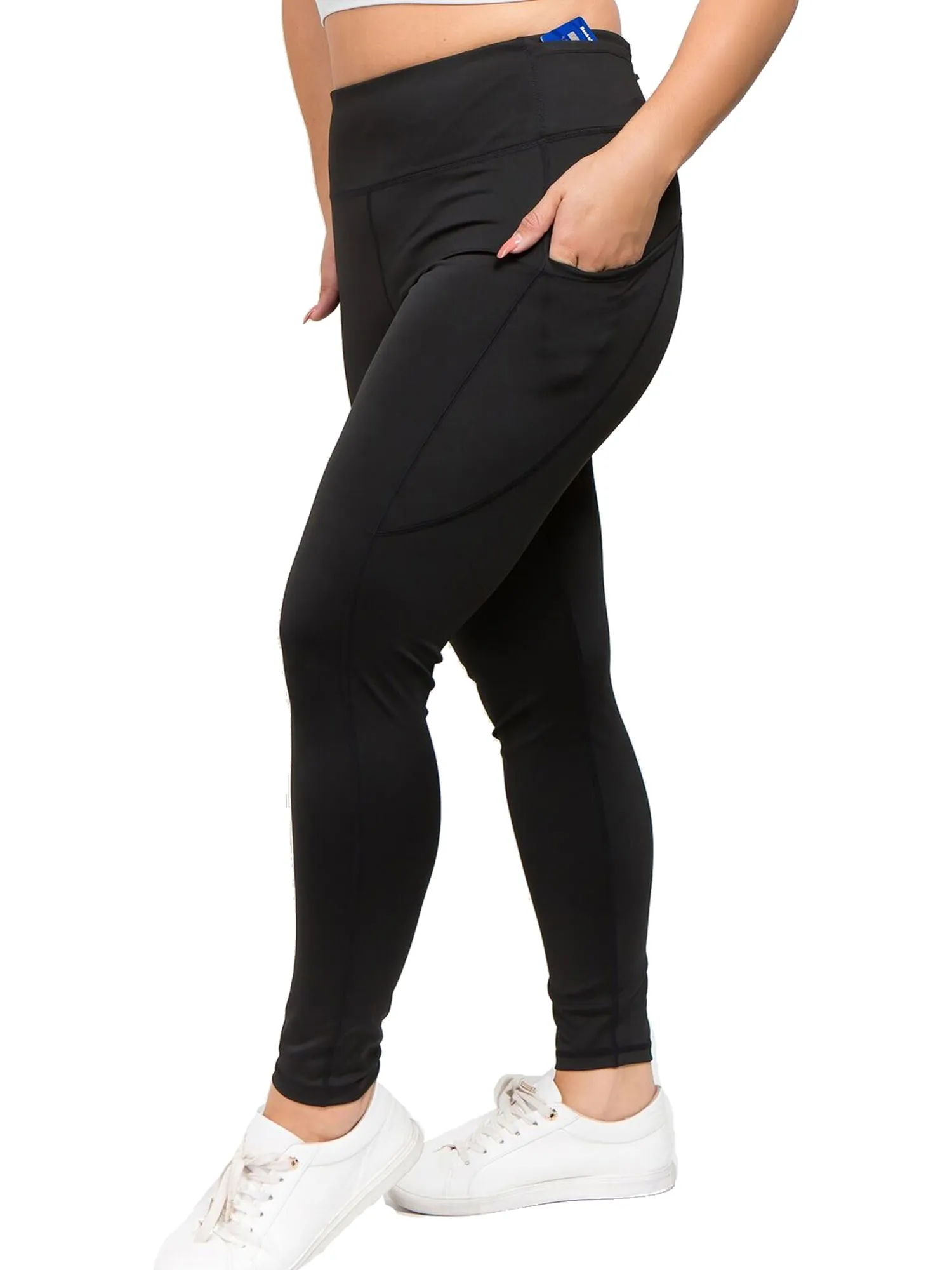 Black Plus Size High Waist Activewear Leggings With Pockets Size X-Large