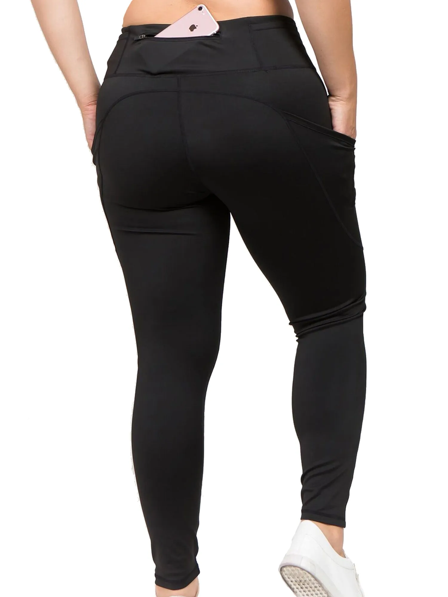 Black Plus Size High Waist Activewear Leggings With Pockets Size X-Large