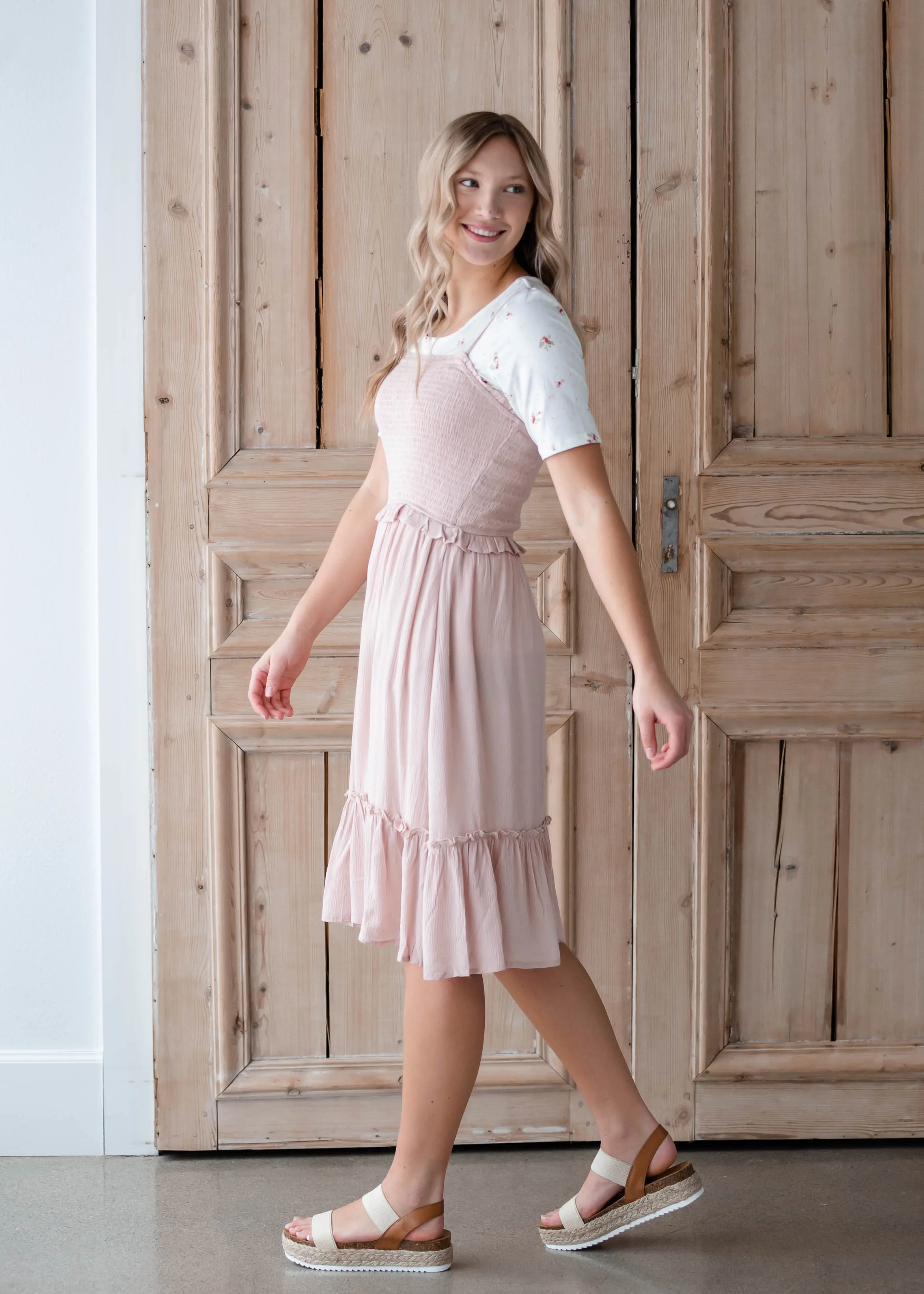 Blush Pink Smocked Midi Dress - FINAL SALE