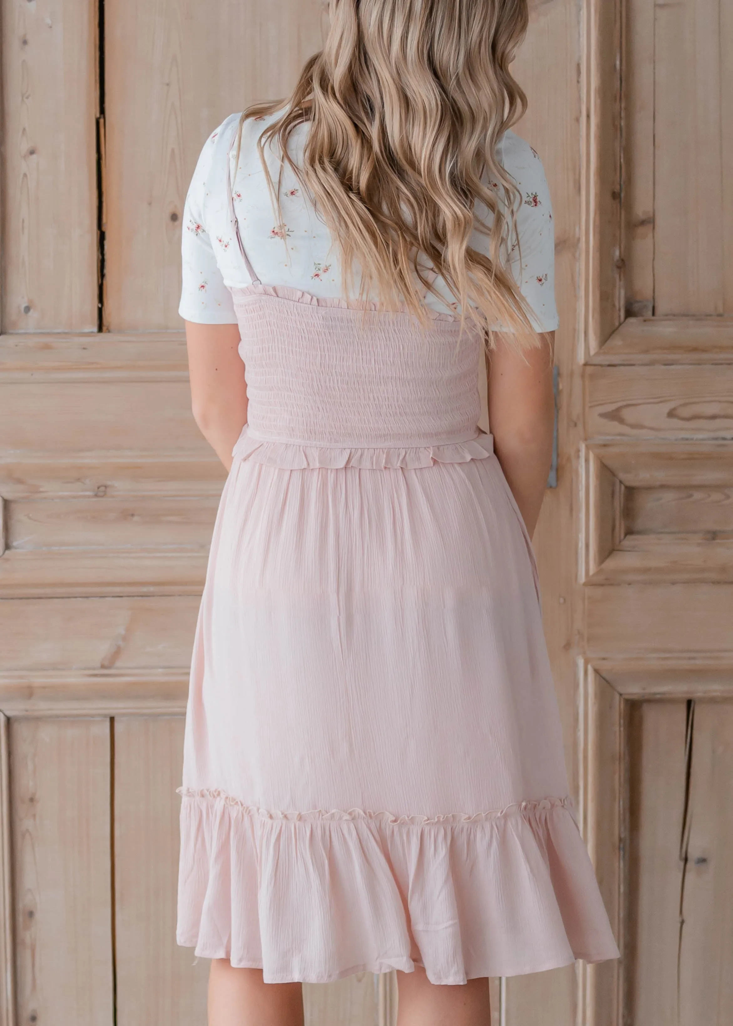 Blush Pink Smocked Midi Dress - FINAL SALE