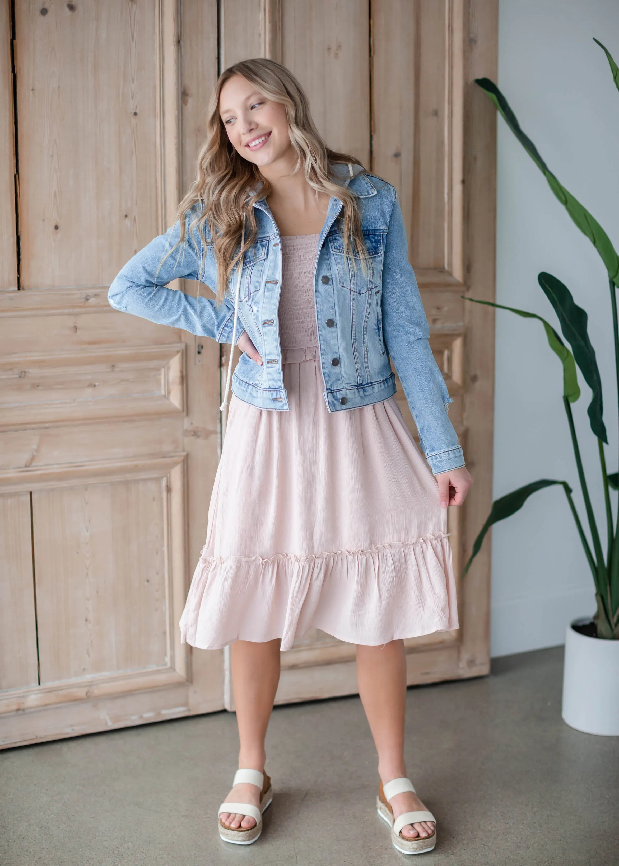 Blush Pink Smocked Midi Dress - FINAL SALE