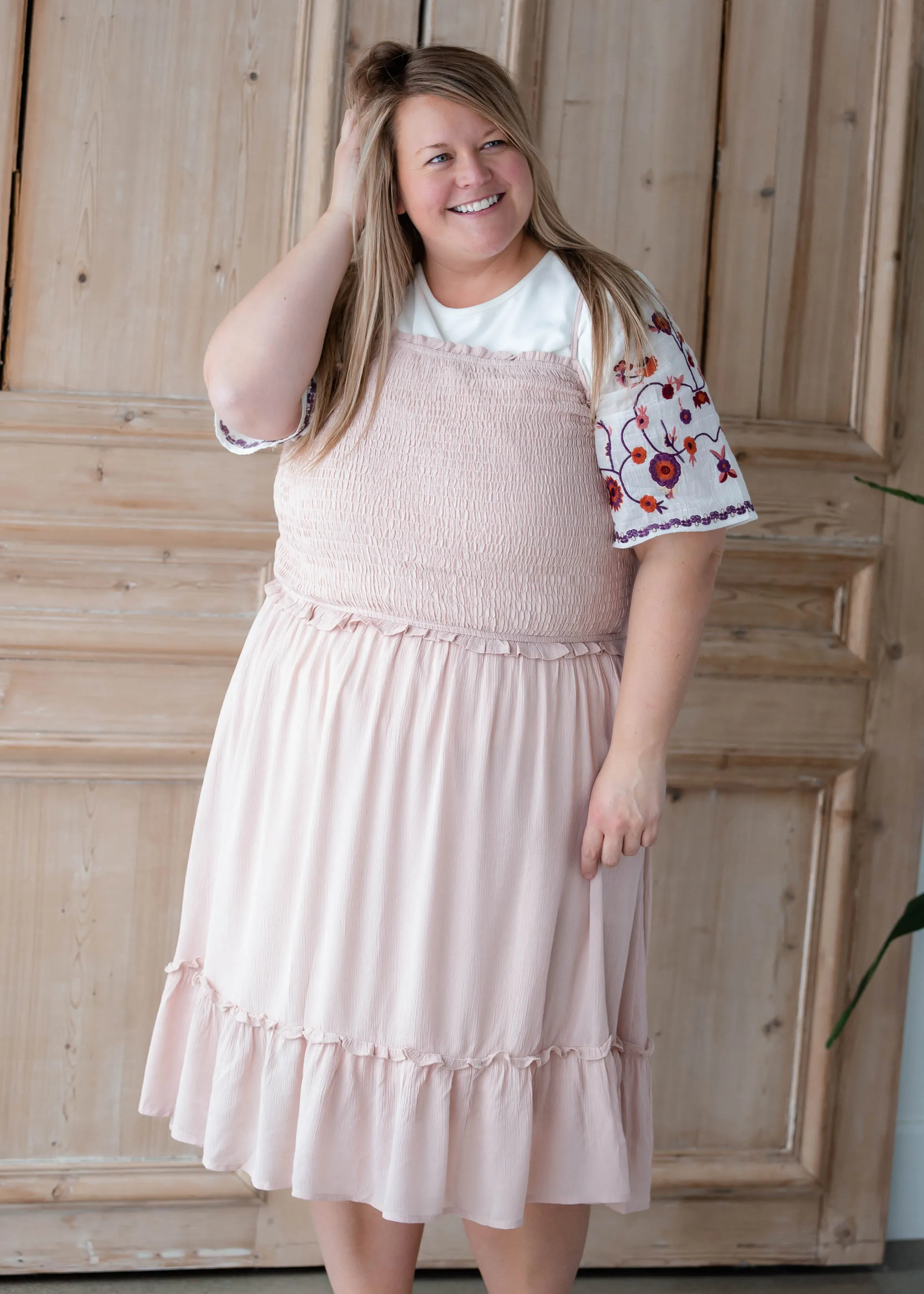 Blush Pink Smocked Midi Dress - FINAL SALE