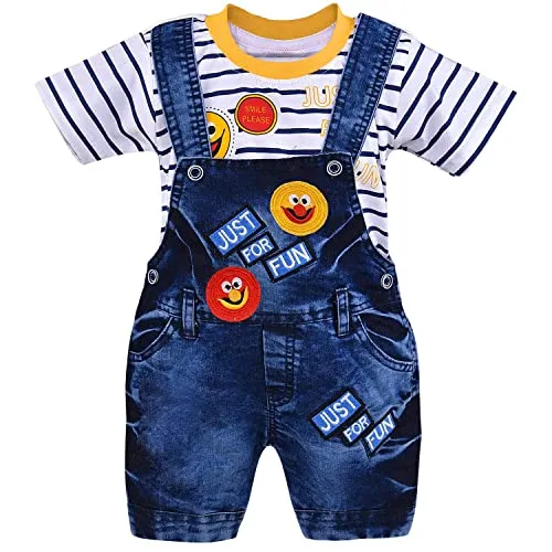 Boys Striped Denim Dungaree Set