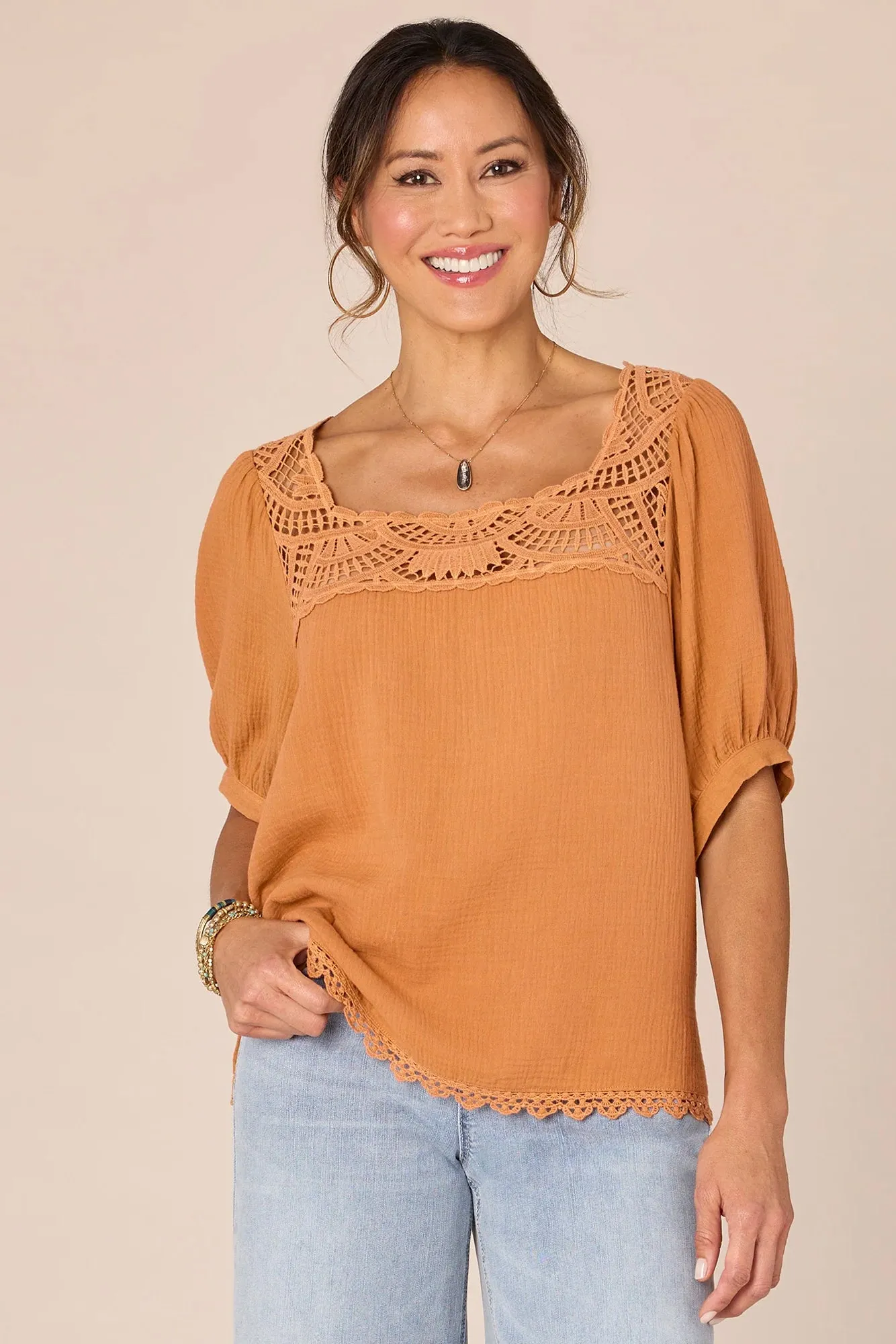 Bubble Sleeve Cotton Top