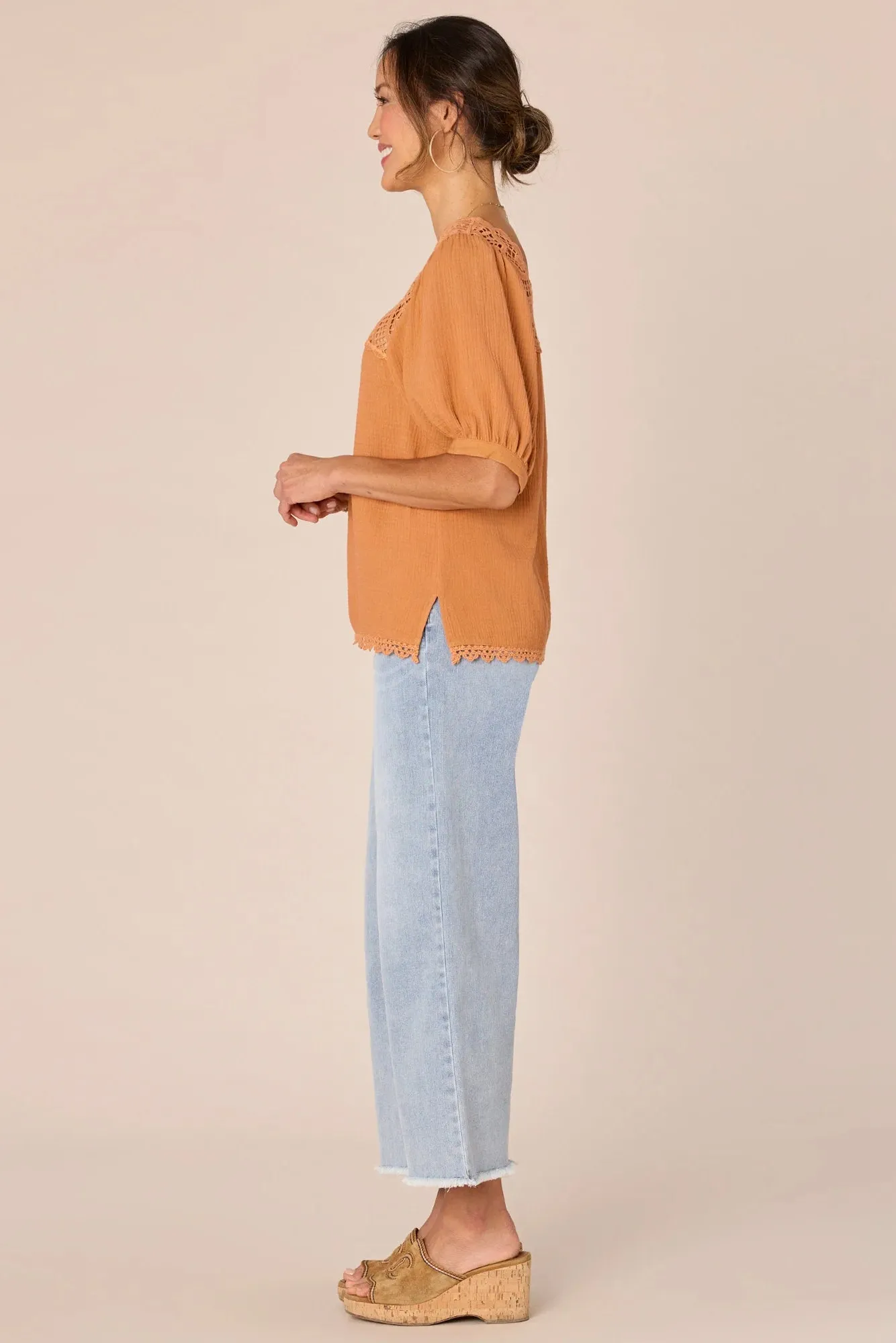 Bubble Sleeve Cotton Top