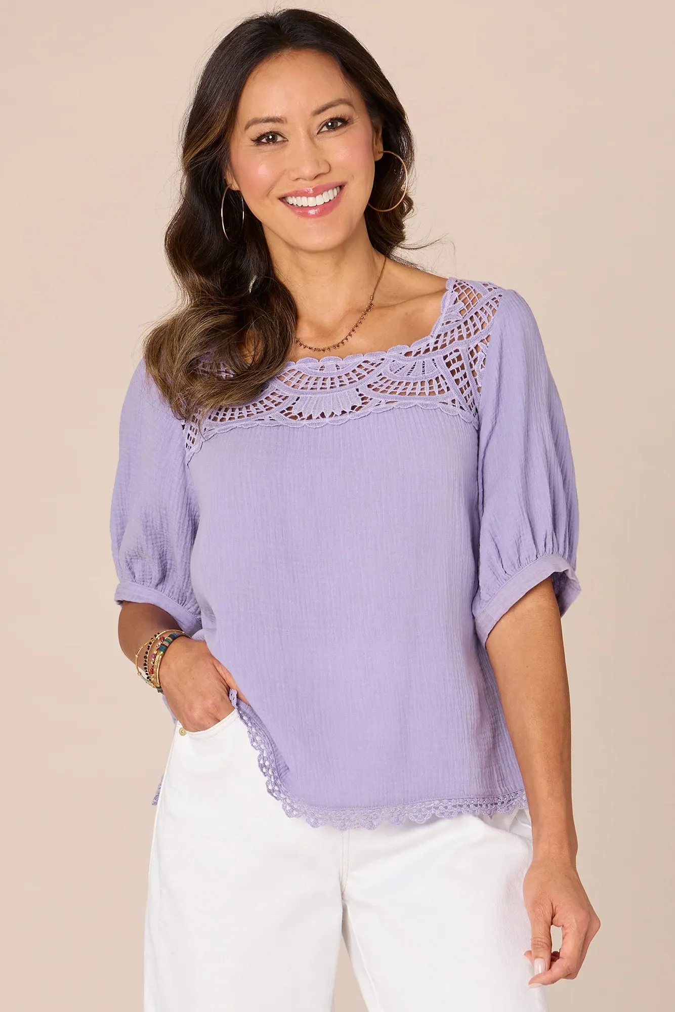 Bubble Sleeve Cotton Top