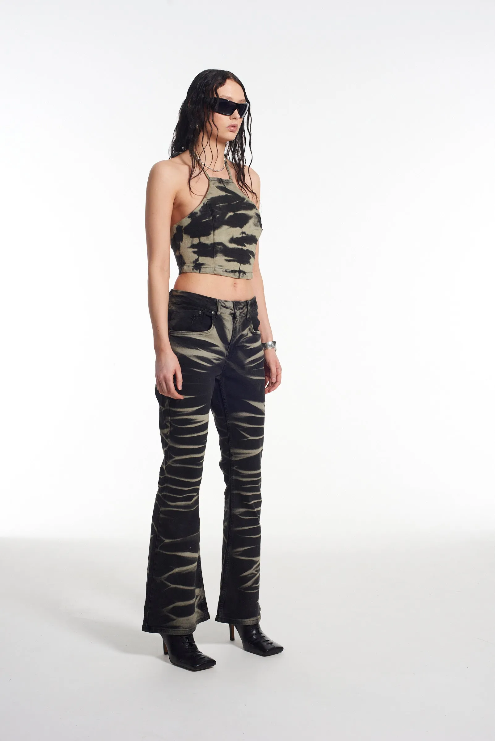 Burnout Denim Halterneck Top