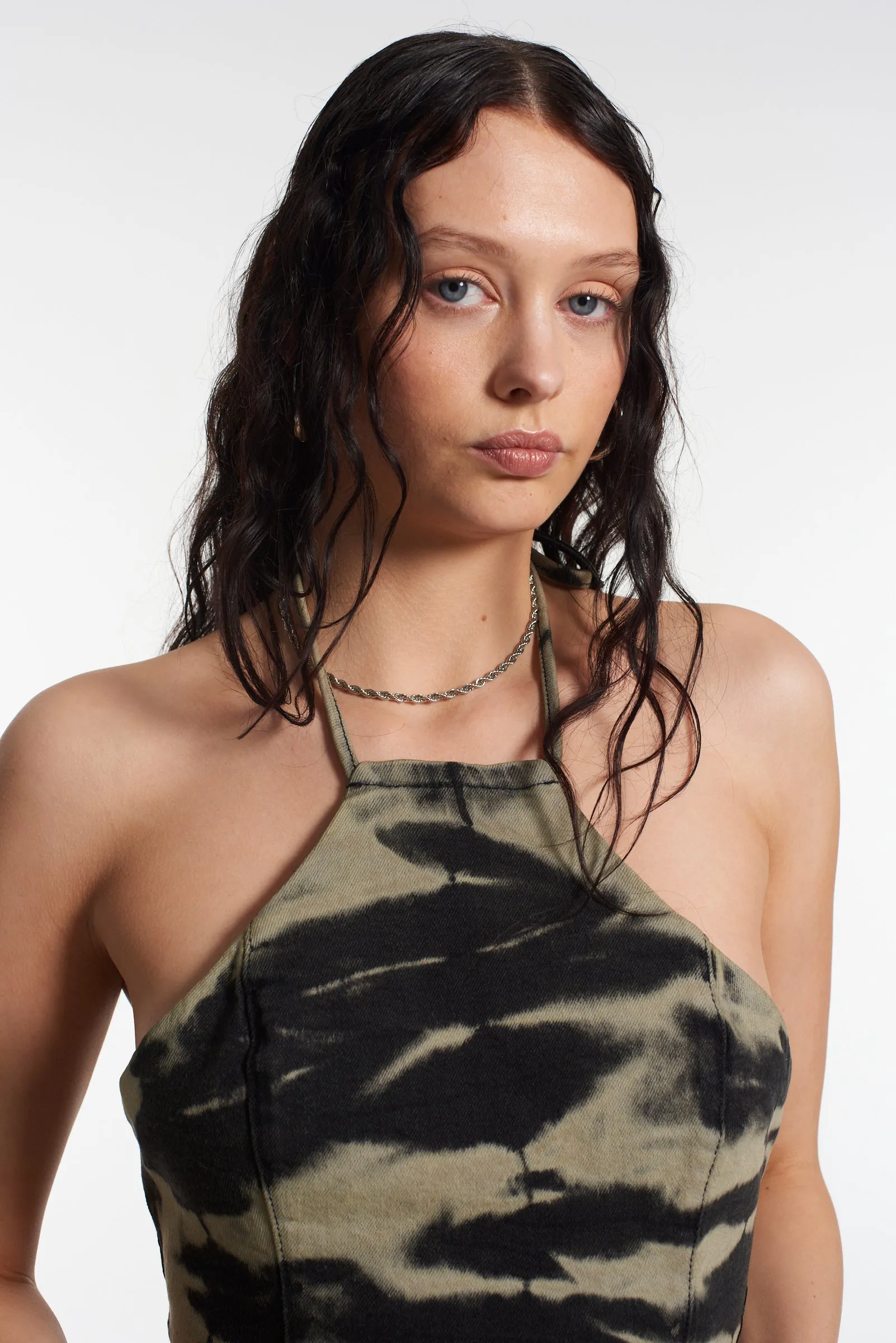 Burnout Denim Halterneck Top