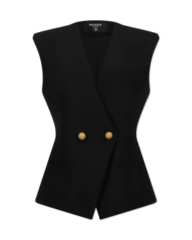 Buttoned Grain De Poudre Vest