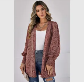 Cardigans- Open Front Leopard Print Loose Fit