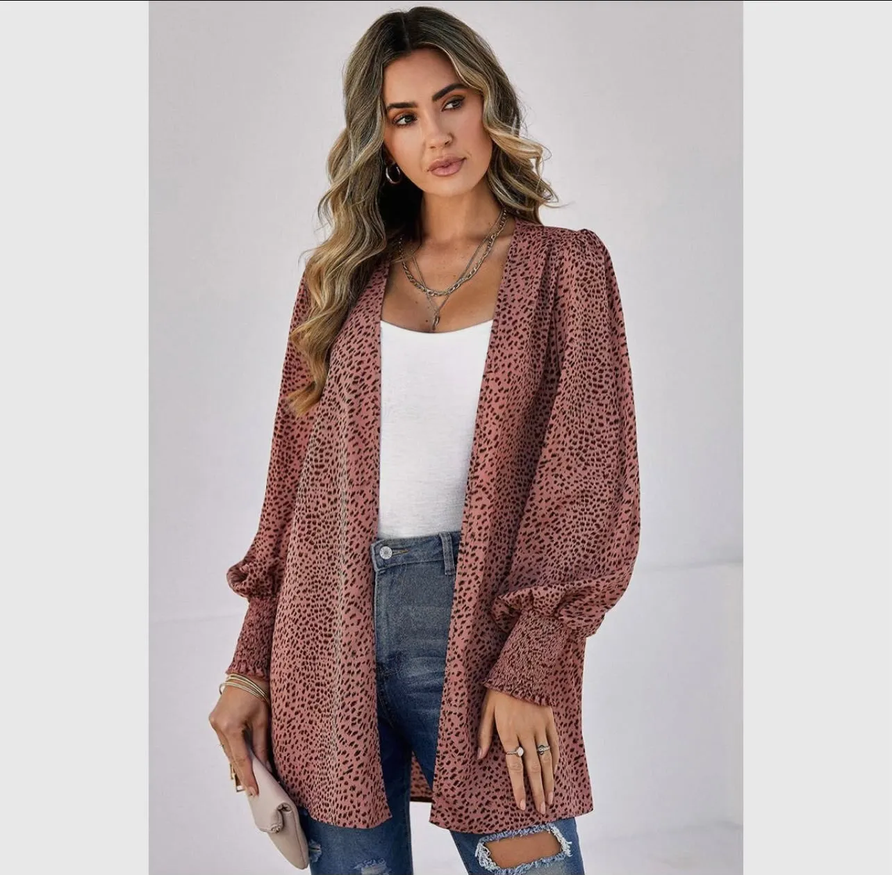 Cardigans- Open Front Leopard Print Loose Fit
