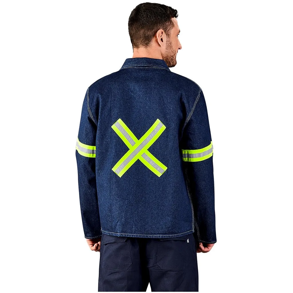 Cast Premium 100% Cotton Denim Jacket - Reflective Arms & Back - Yellow Tape