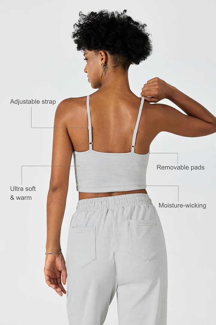 CloudFleece™ Adjustable Cropped Cami-Lt Flecked Grey