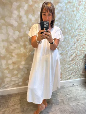 Crinkle fabric Midi dress with Angel Sleeves