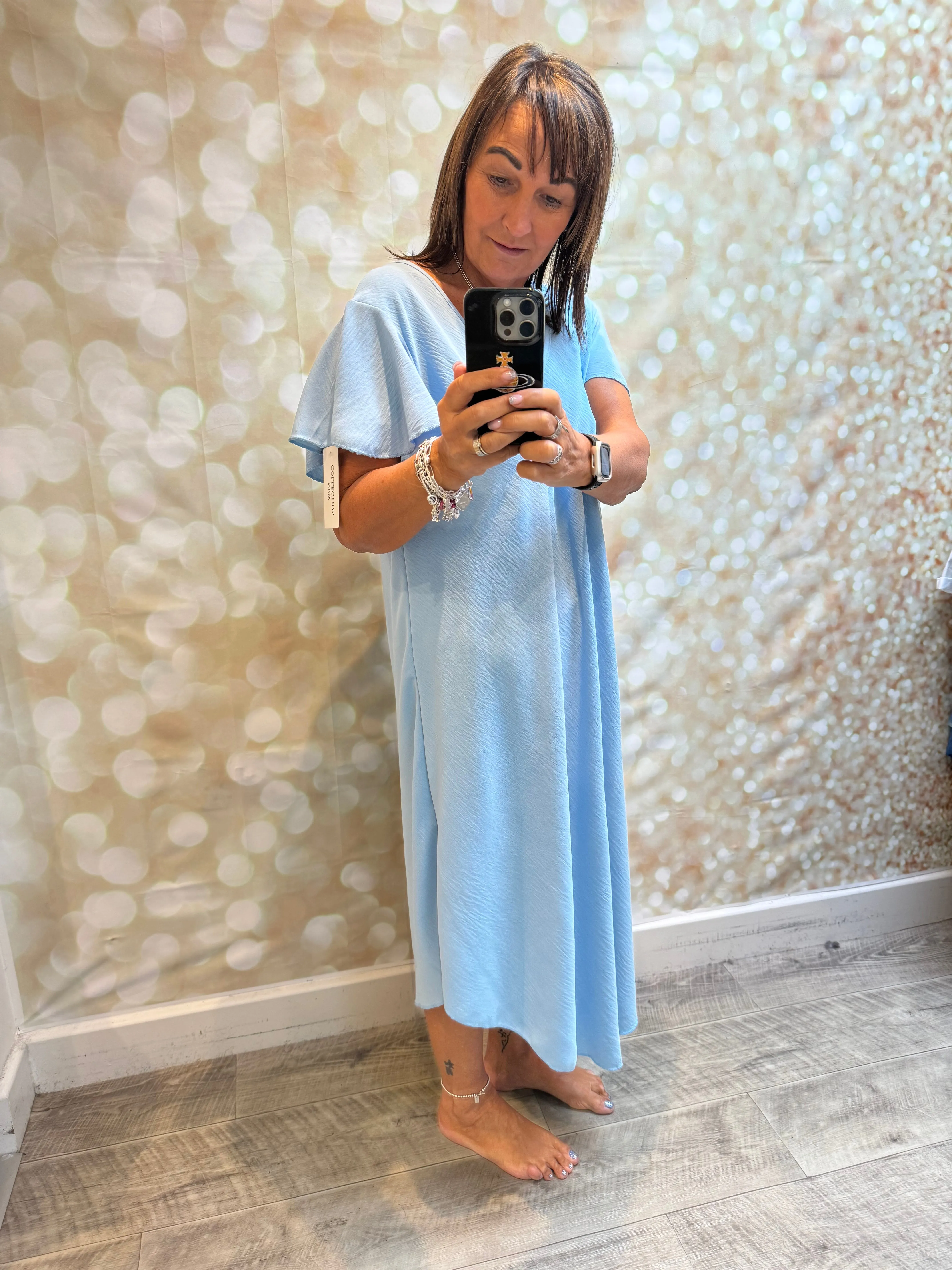 Crinkle fabric Midi dress with Angel Sleeves