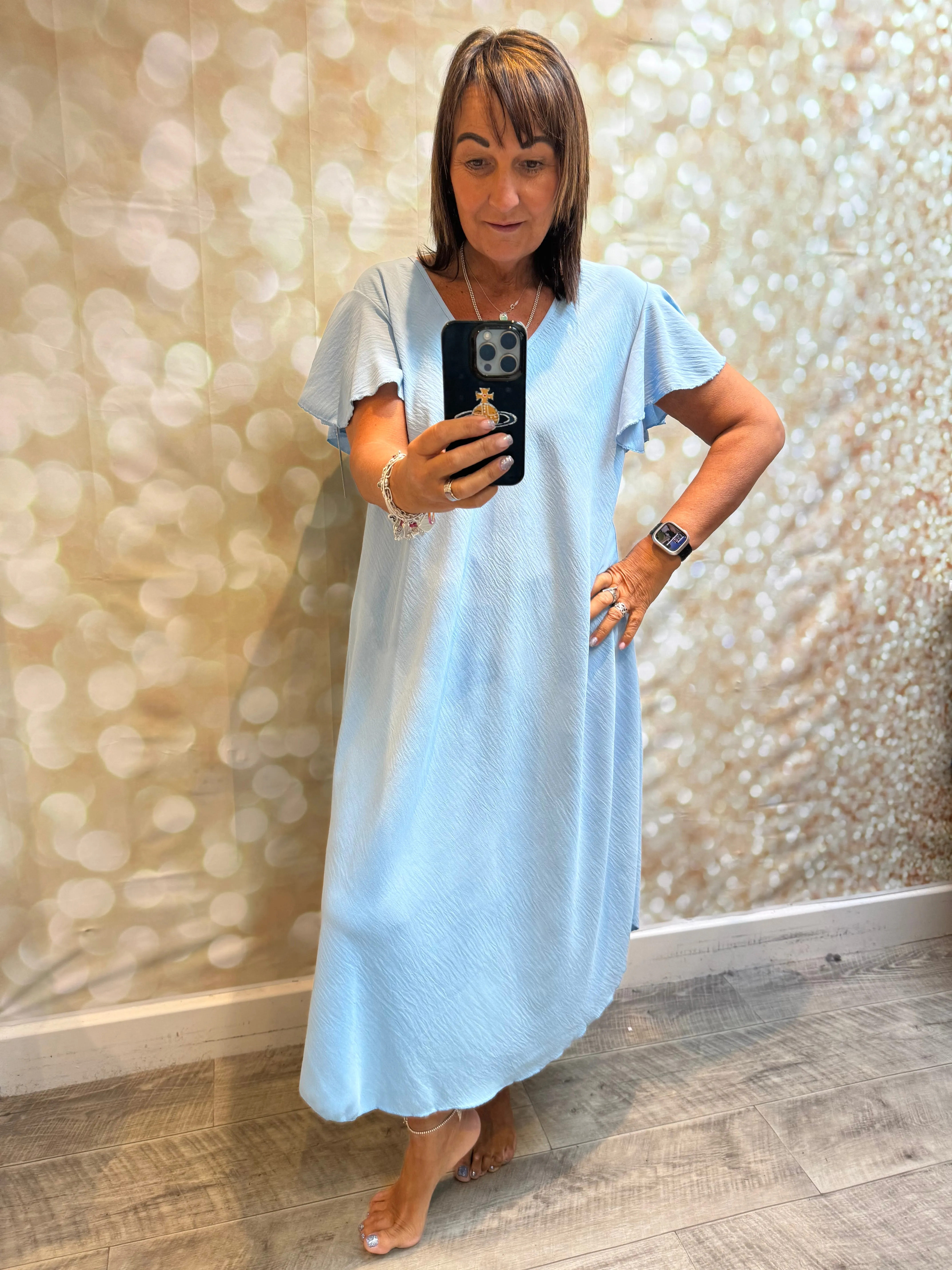 Crinkle fabric Midi dress with Angel Sleeves
