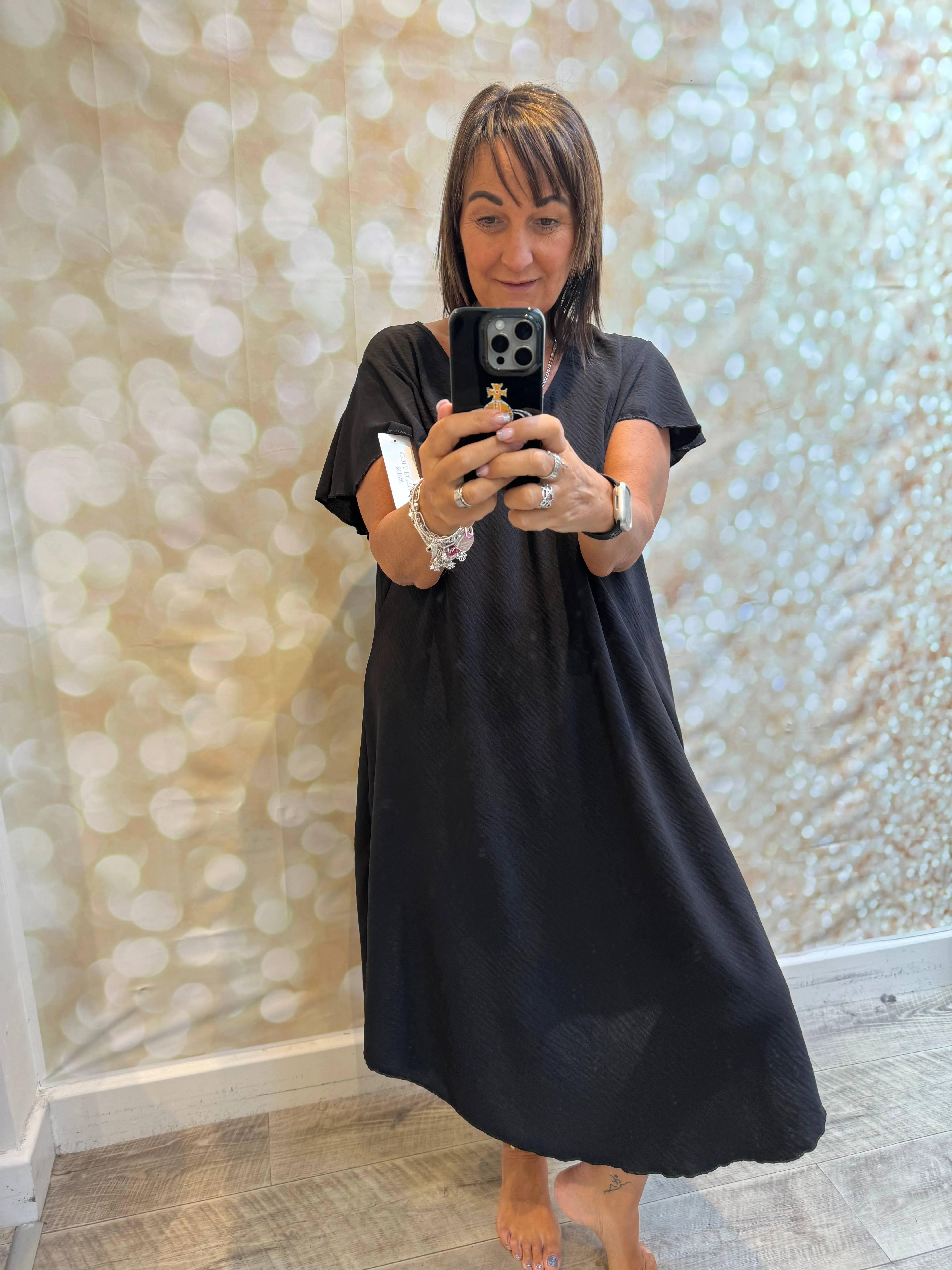 Crinkle fabric Midi dress with Angel Sleeves