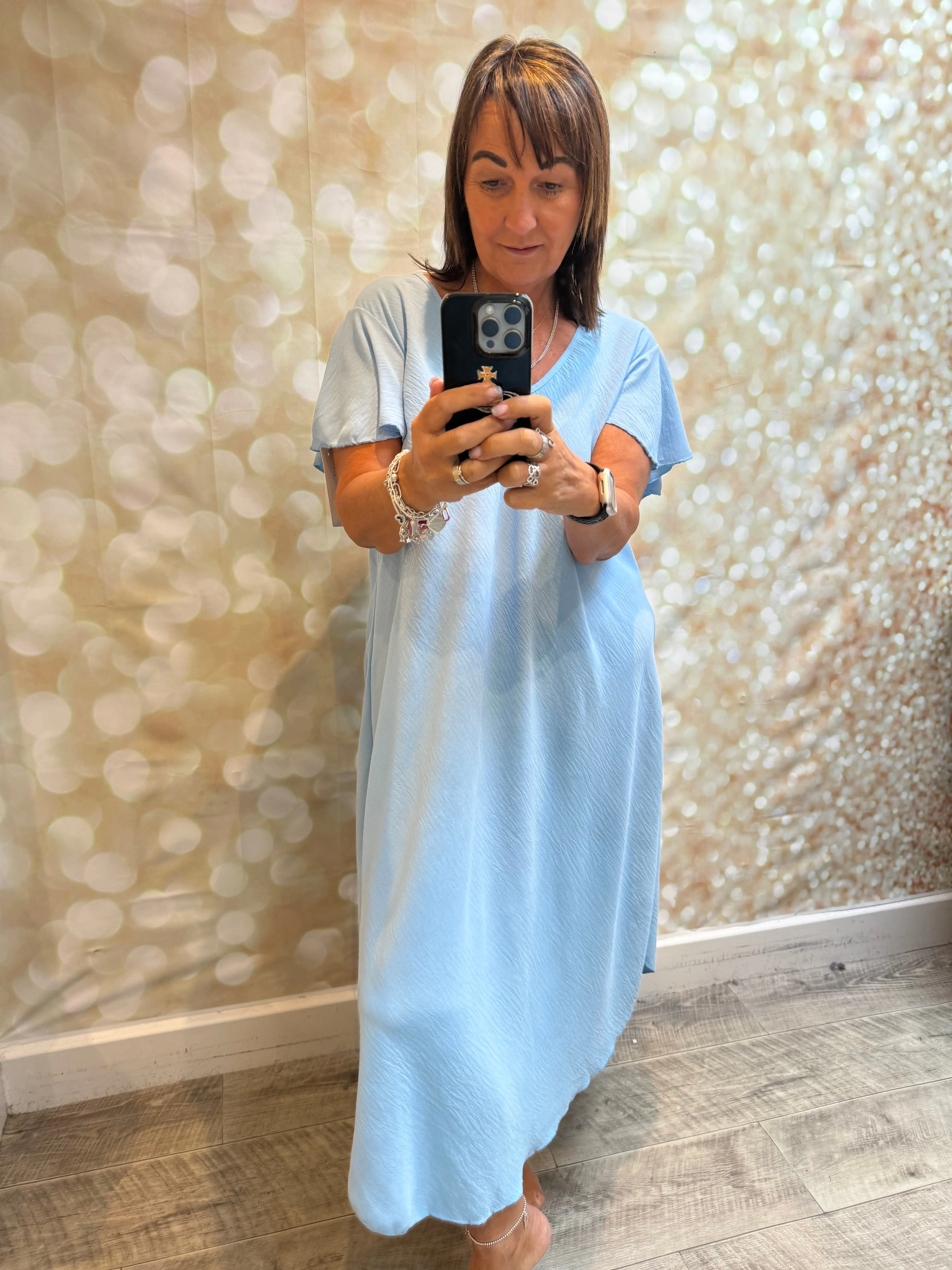 Crinkle fabric Midi dress with Angel Sleeves