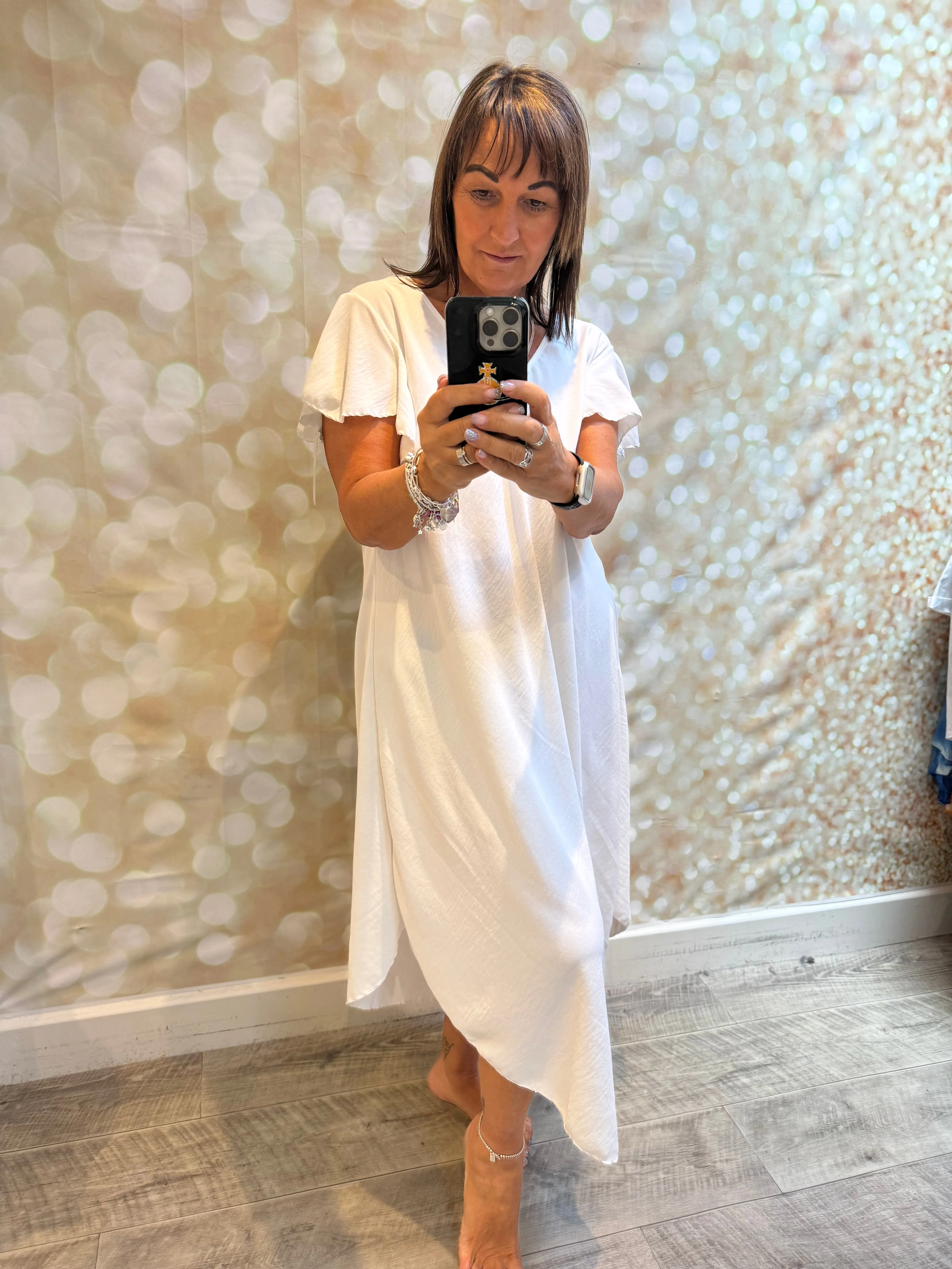 Crinkle fabric Midi dress with Angel Sleeves