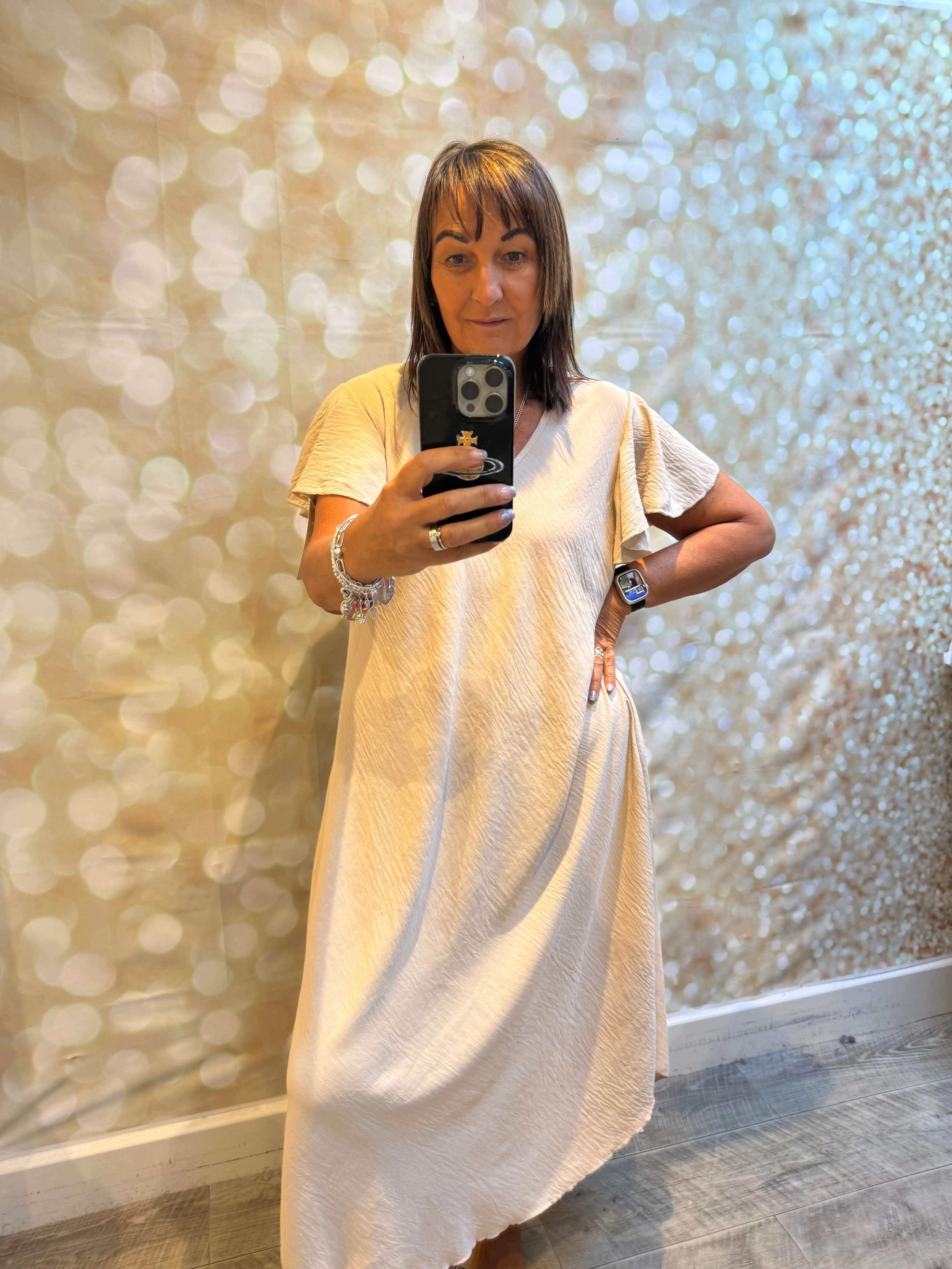 Crinkle fabric Midi dress with Angel Sleeves