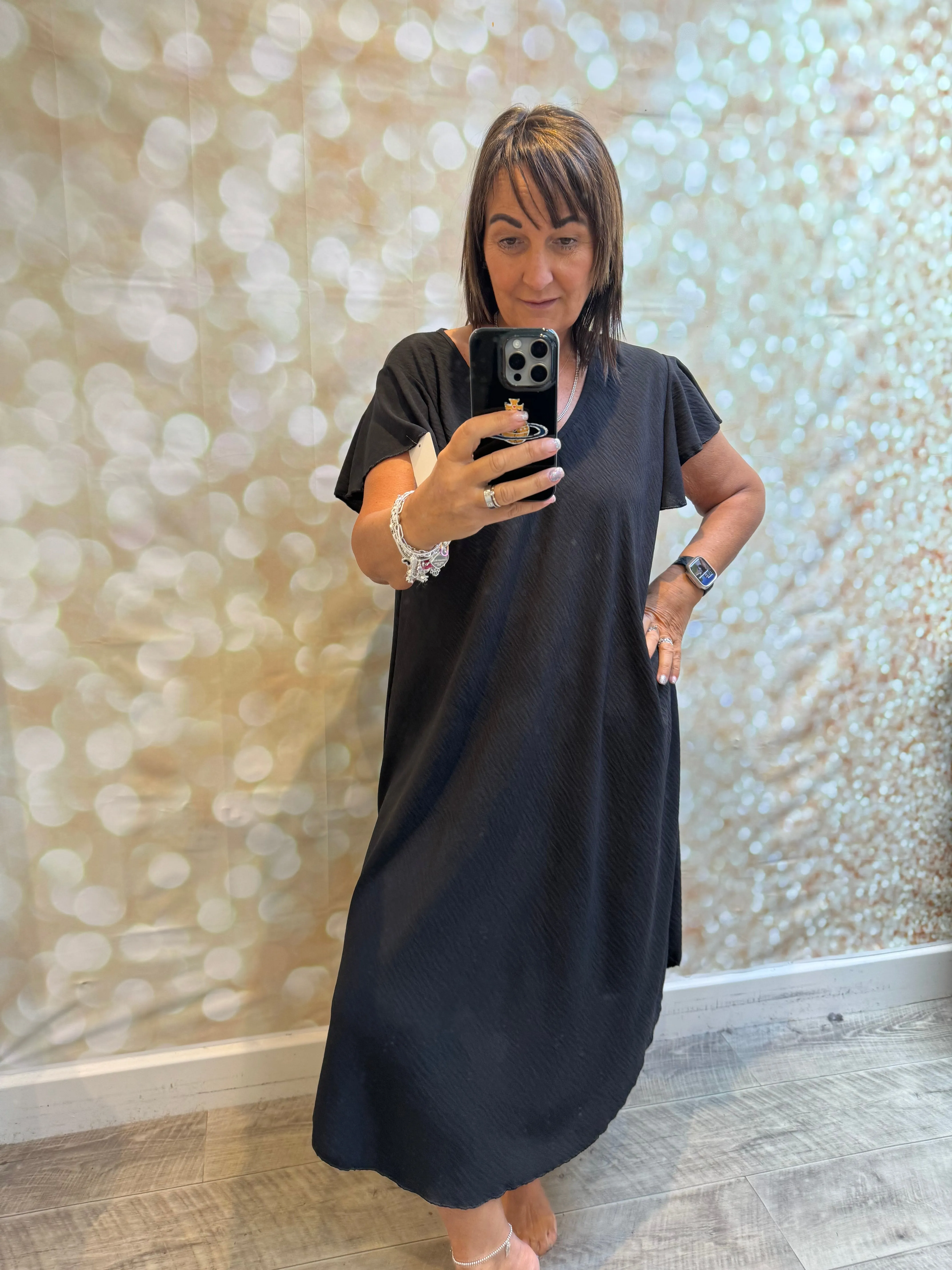 Crinkle fabric Midi dress with Angel Sleeves