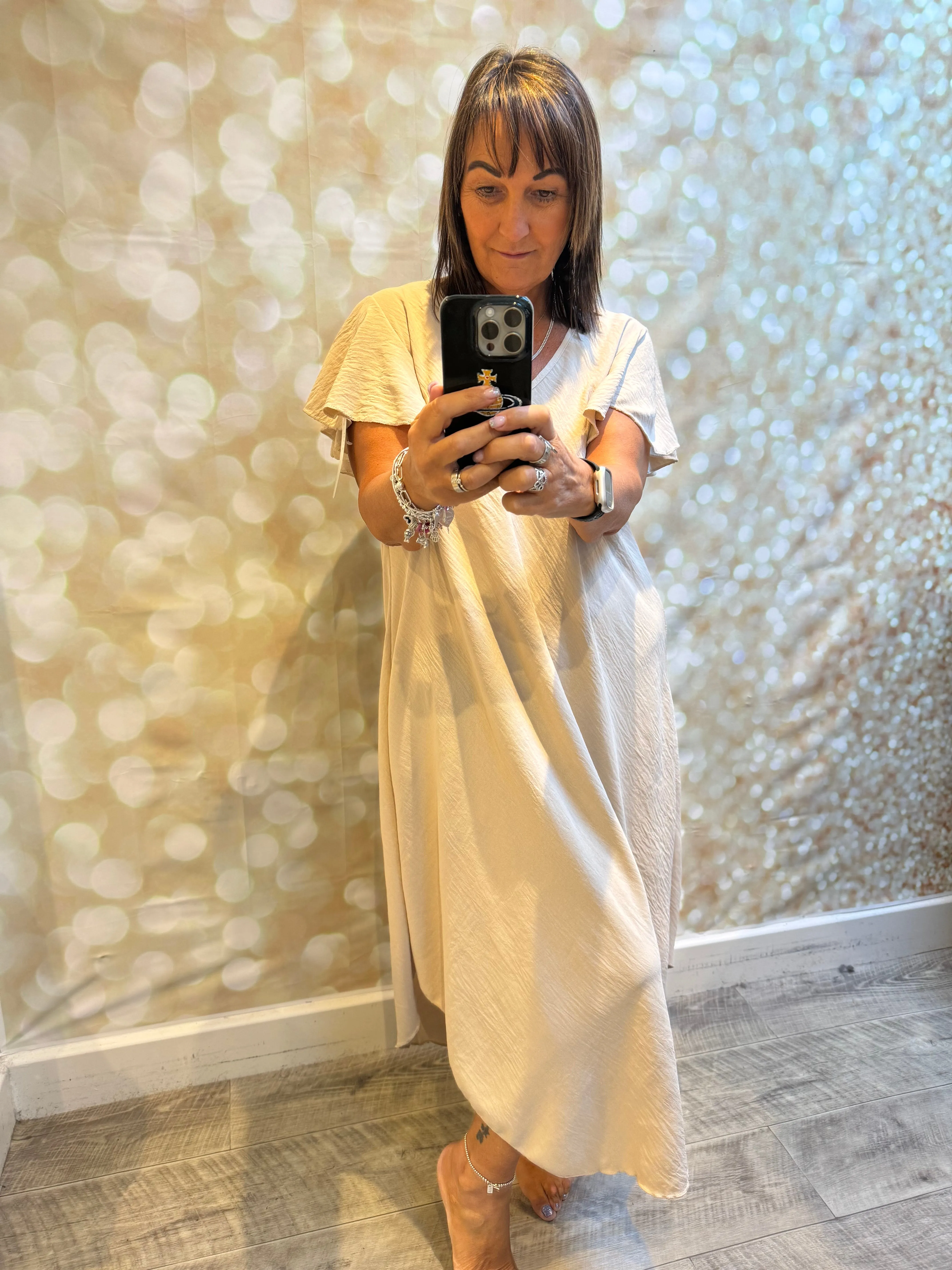Crinkle fabric Midi dress with Angel Sleeves