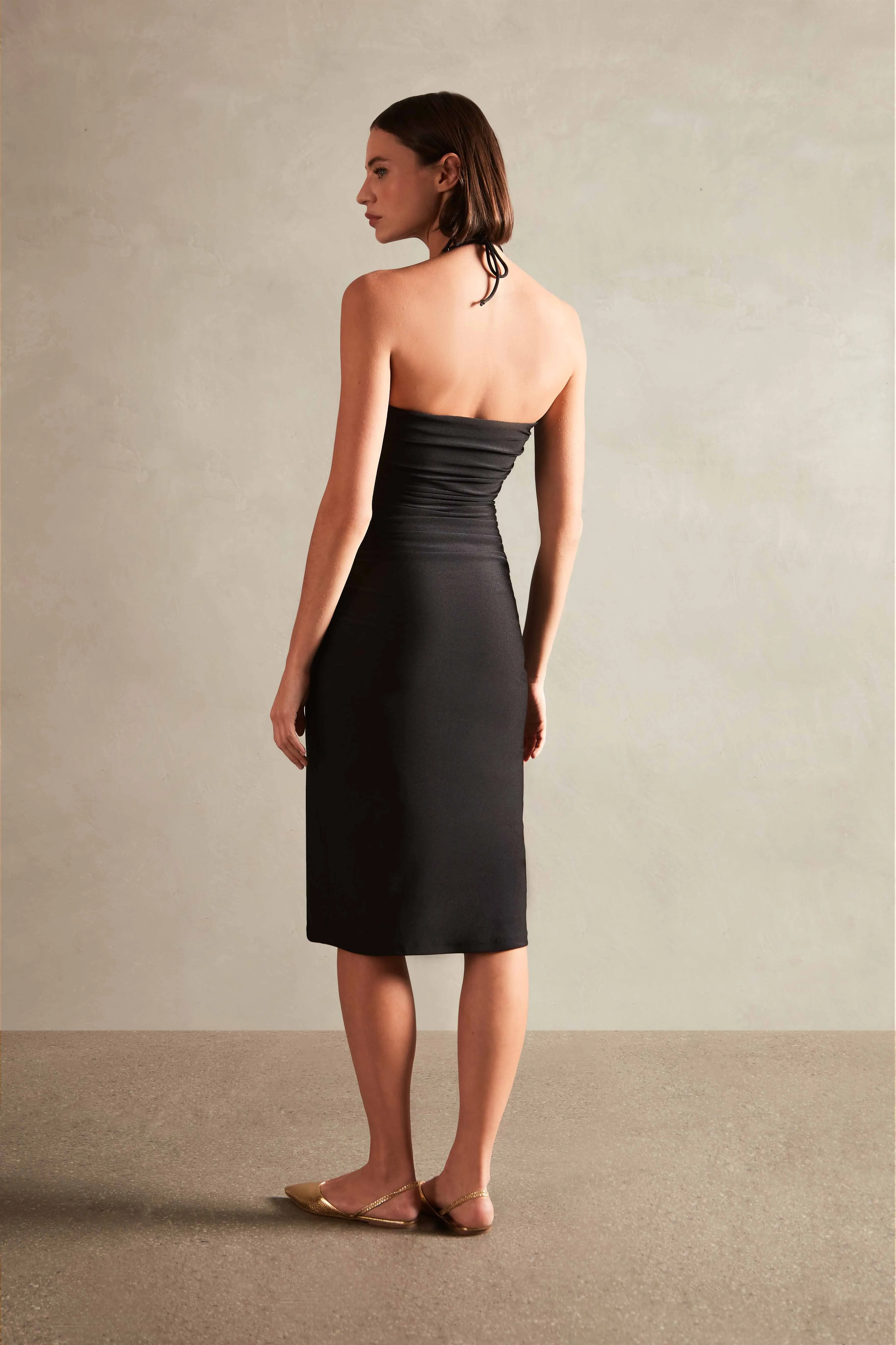 Deco Solid Frilled Midi Dress