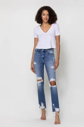 FLYING MONKEY DISTRESSED MID RISE ANKLE STRAIGHT
