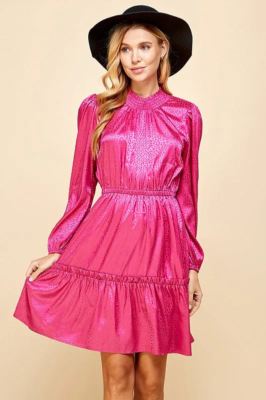 FUCHSIA LEOPARD SATIN MINI DRESS