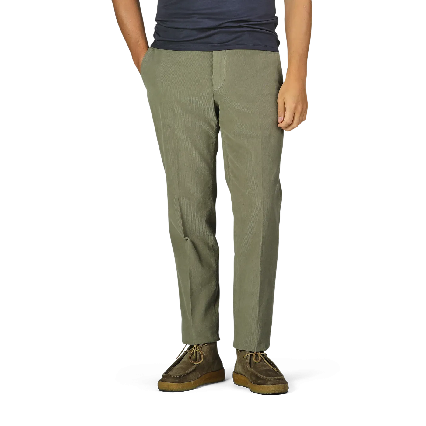 Green Cotton Corduroy High Comfort Chinos