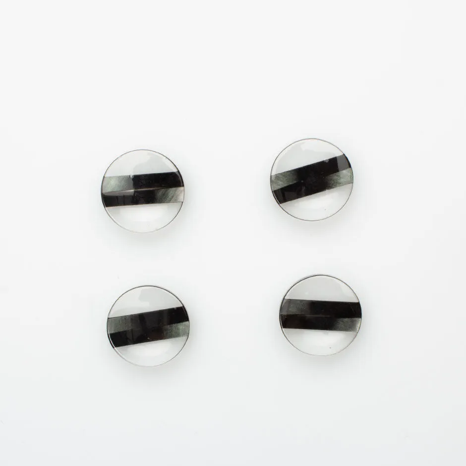 Grey & Black Striped Clear Button - Large