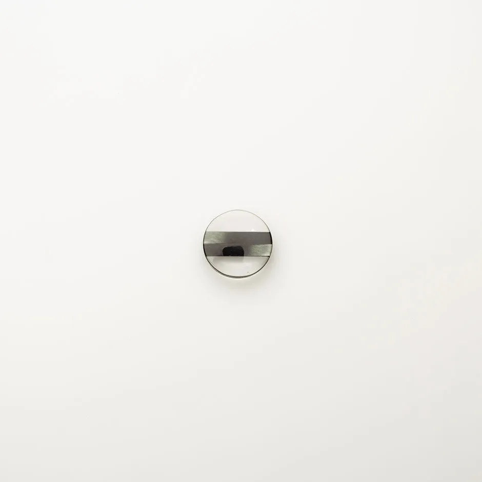 Grey & Black Striped Clear Button - Large