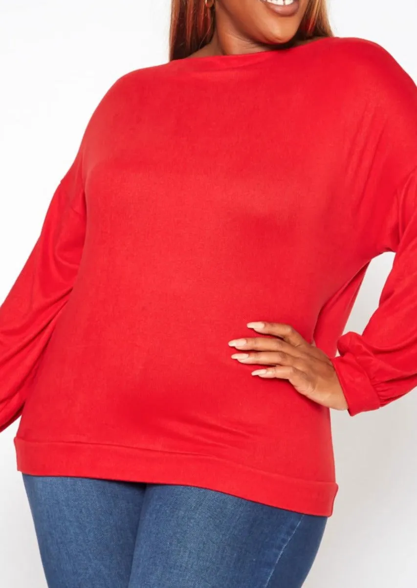 Hi Curvy Plus Size Basic Knit Long Sleeve Shirt