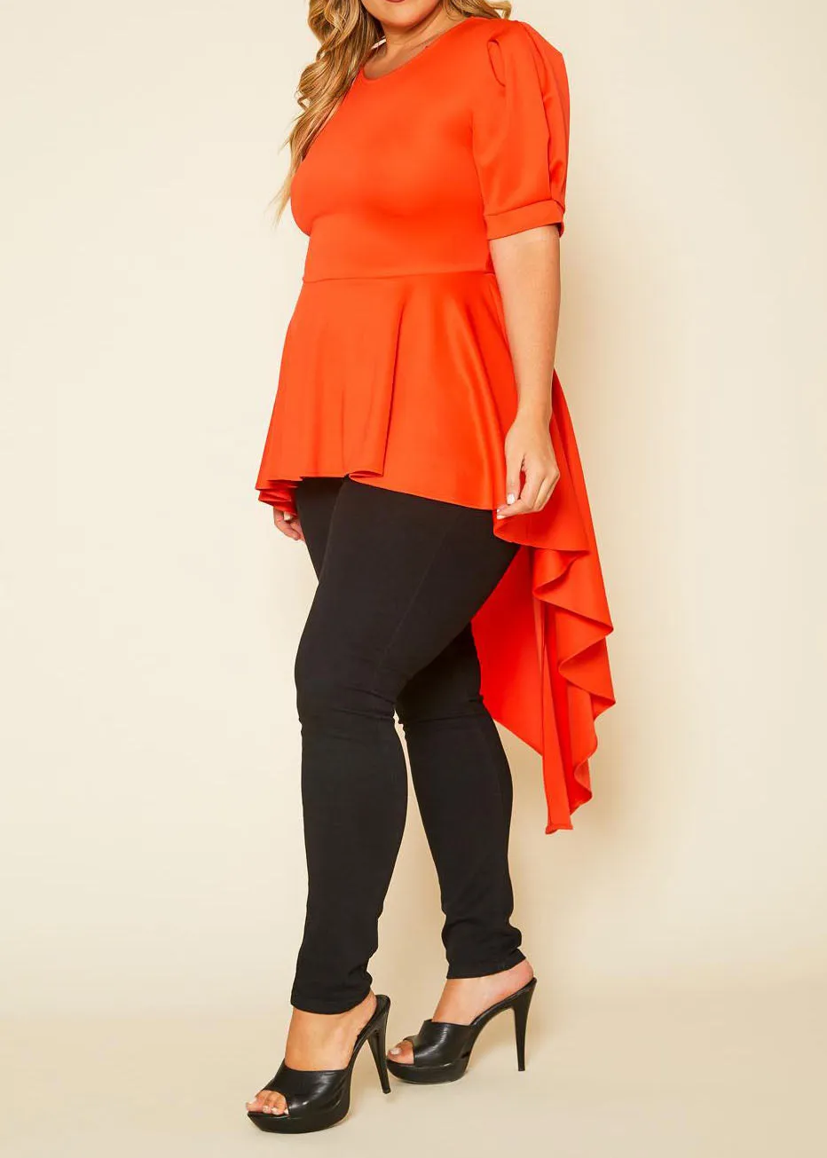 HI CURVY Plus Size High-Low Peplum Top