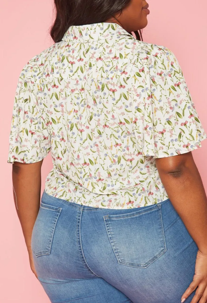 Hi Curvy Plus Size Women Floral Pattern Collar Neck Shirt