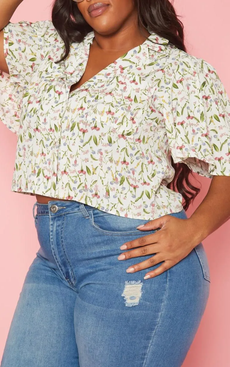 Hi Curvy Plus Size Women Floral Pattern Collar Neck Shirt